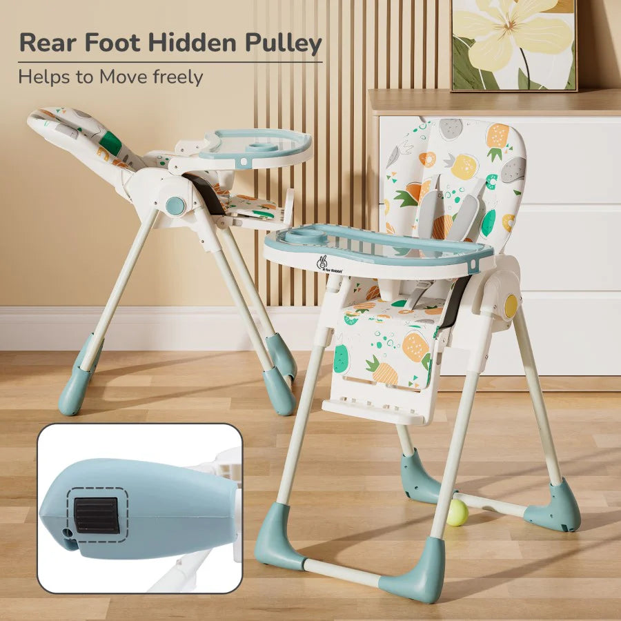 R for Rabbit Marshmallow Lite High Chair - 6 Level Height Adjustment, 3 Recline Modes, Adjustable & Removable Meal Tray