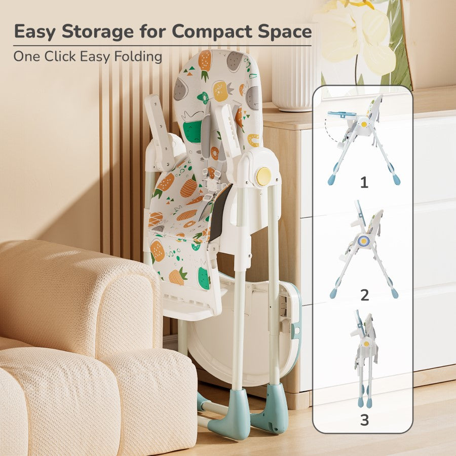 R for Rabbit Marshmallow Lite High Chair - 6 Level Height Adjustment, 3 Recline Modes, Adjustable & Removable Meal Tray