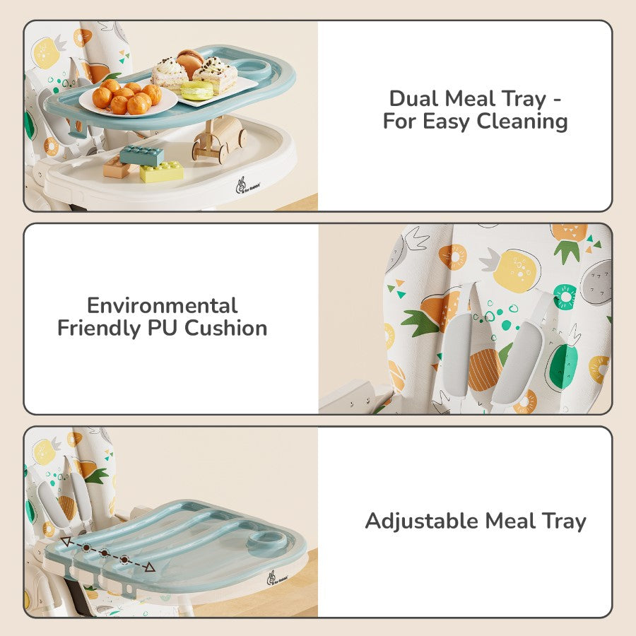 R for Rabbit Marshmallow Lite High Chair - 6 Level Height Adjustment, 3 Recline Modes, Adjustable & Removable Meal Tray