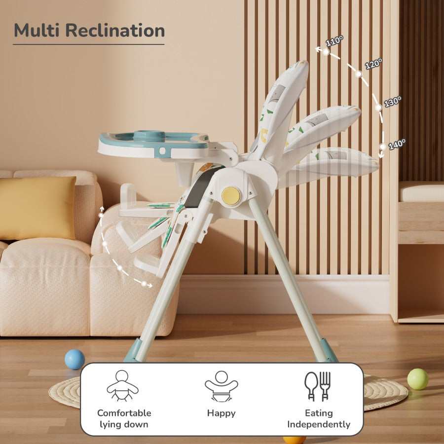 R for Rabbit Marshmallow Lite High Chair - 6 Level Height Adjustment, 3 Recline Modes, Adjustable & Removable Meal Tray