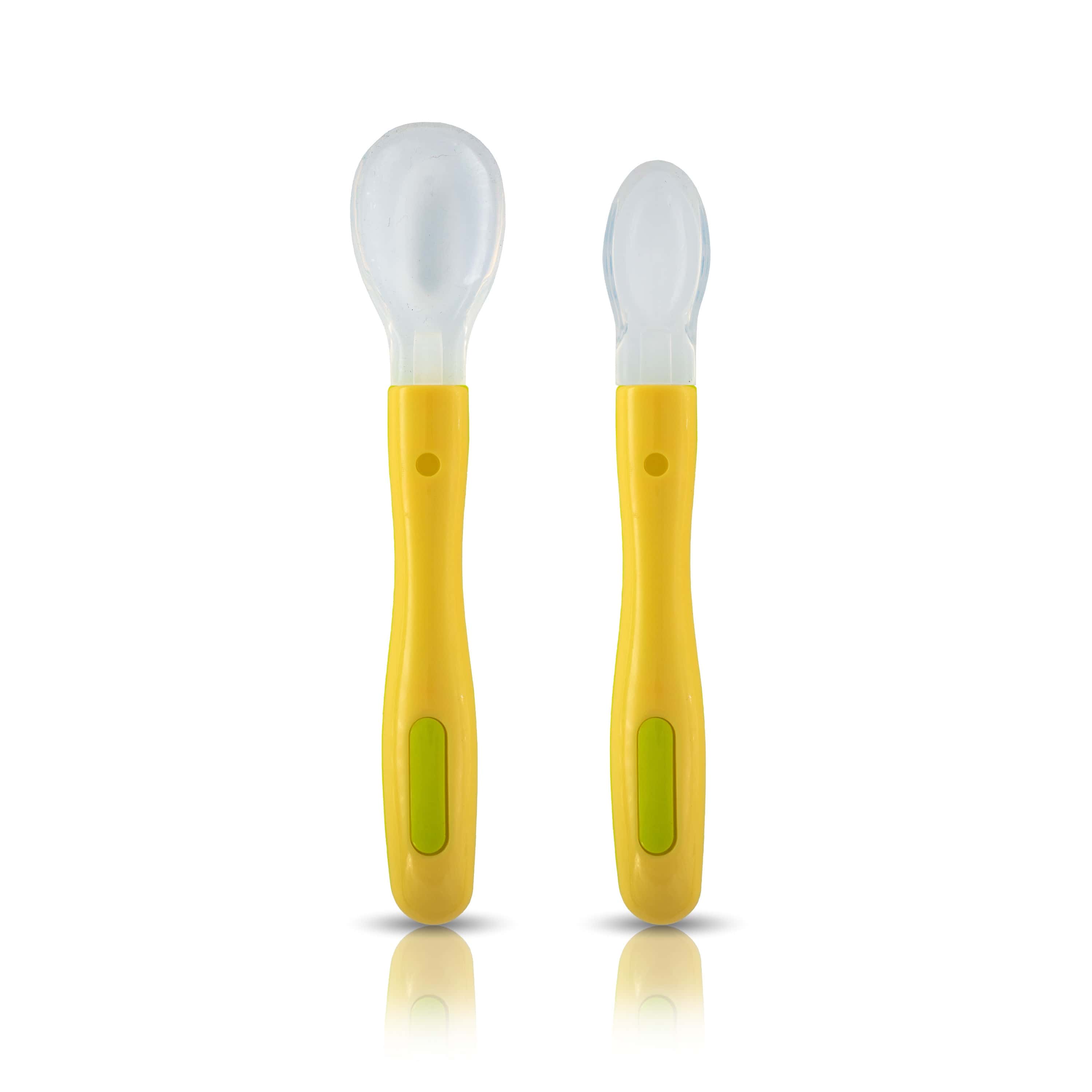 LuvLap Fun Club Baby Silicone Spoon Set, BPA Free, FDA Approved, 2 pcs, Green