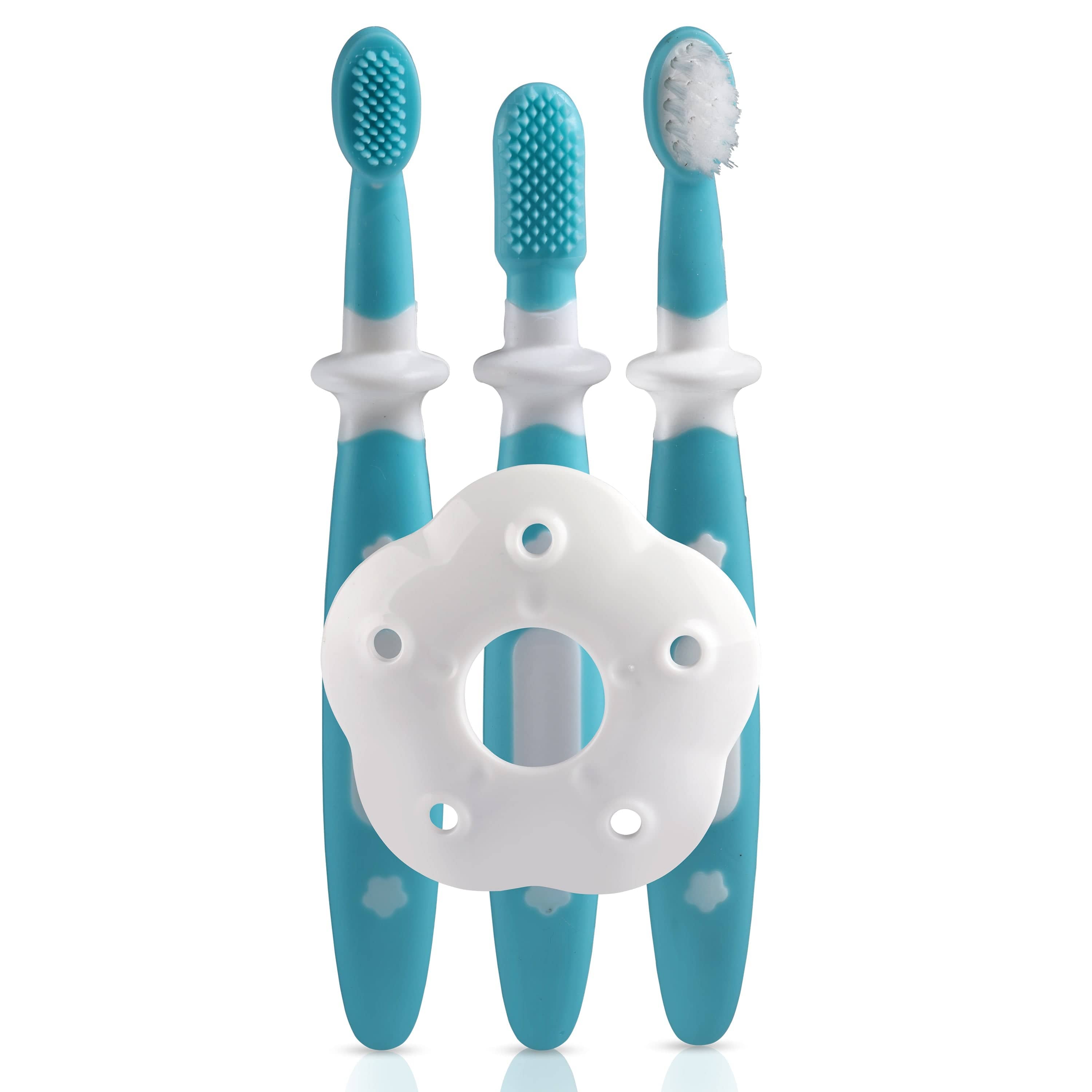 LuvLap Baby 3 Stage Training Toothbrush Set (Blue)