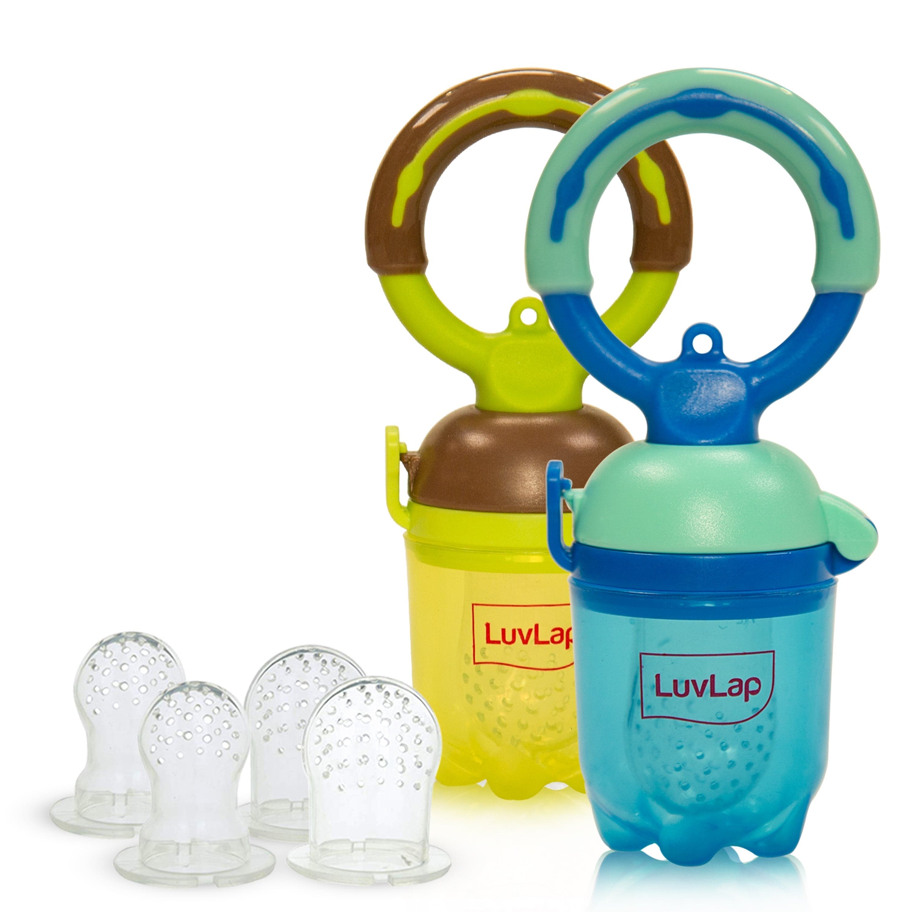 LuvLap Baby Food and Fruit Feeder Twin Pack, BPA Free, Brown and Blue
