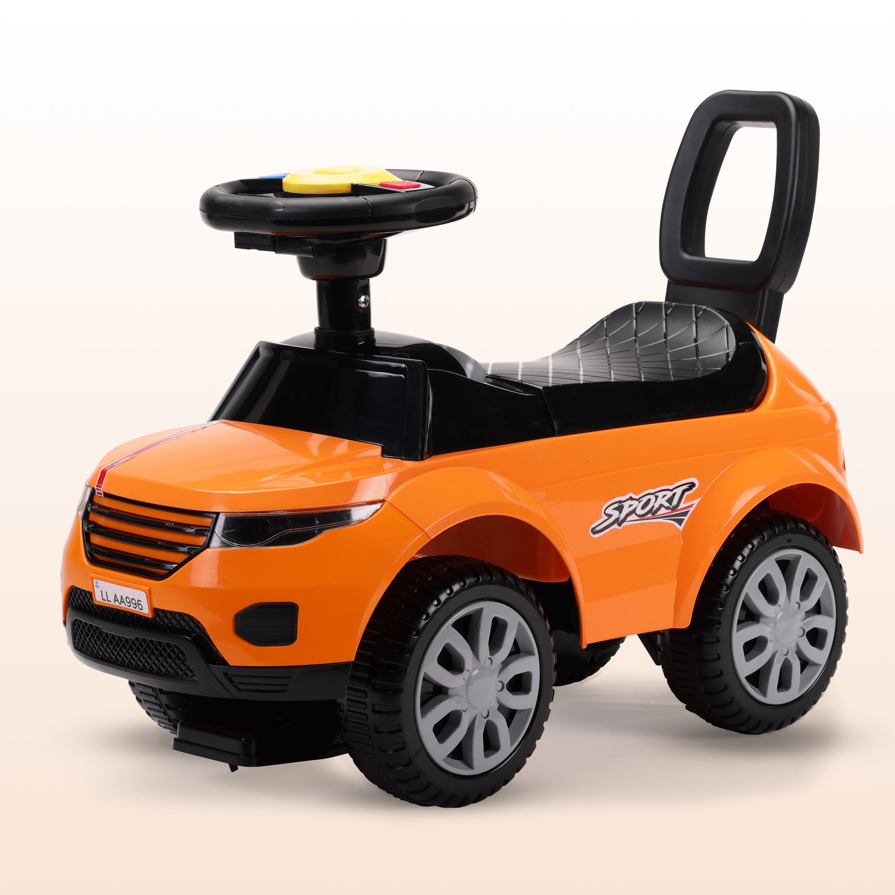 LuvLap Starlight Ride on & Car for Kids with Music & Horn Steering, Push Car for Baby with Backrest, Safety Guard, Under Seat Storage & Big Wheels, Ride on for Kids 1 to 3 Years Upto 25 Kgs (Orange)