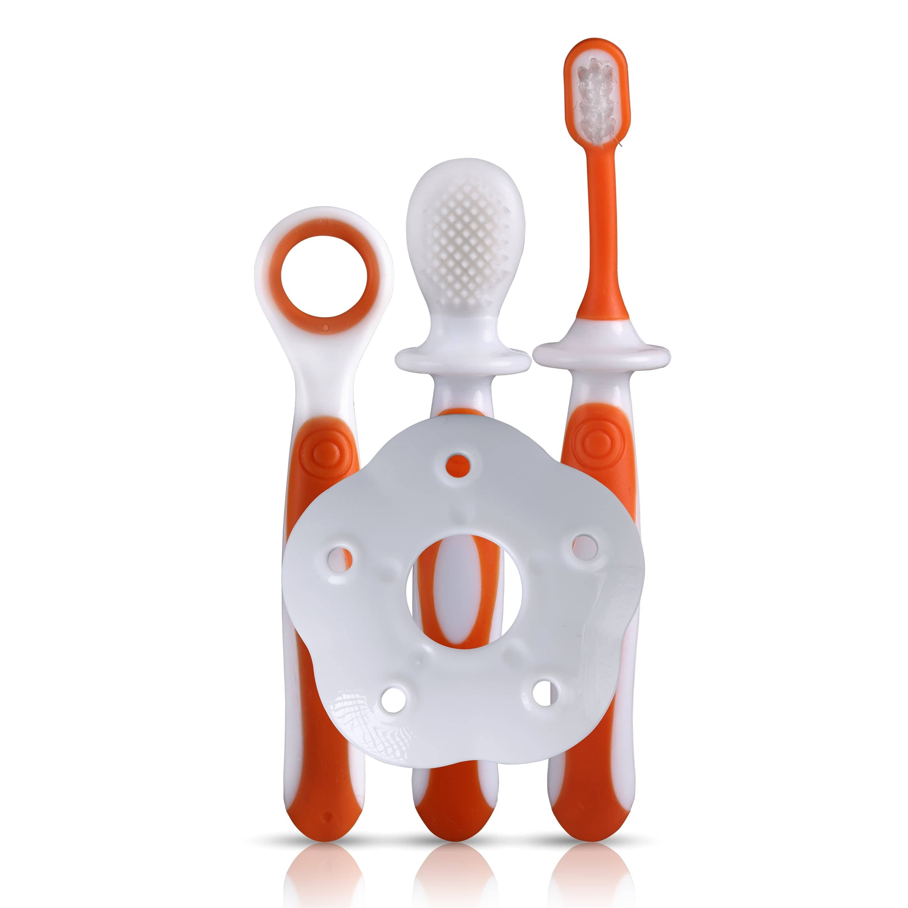 LuvLap Baby Training Toothbrush Set Of 3 (White/Orange)