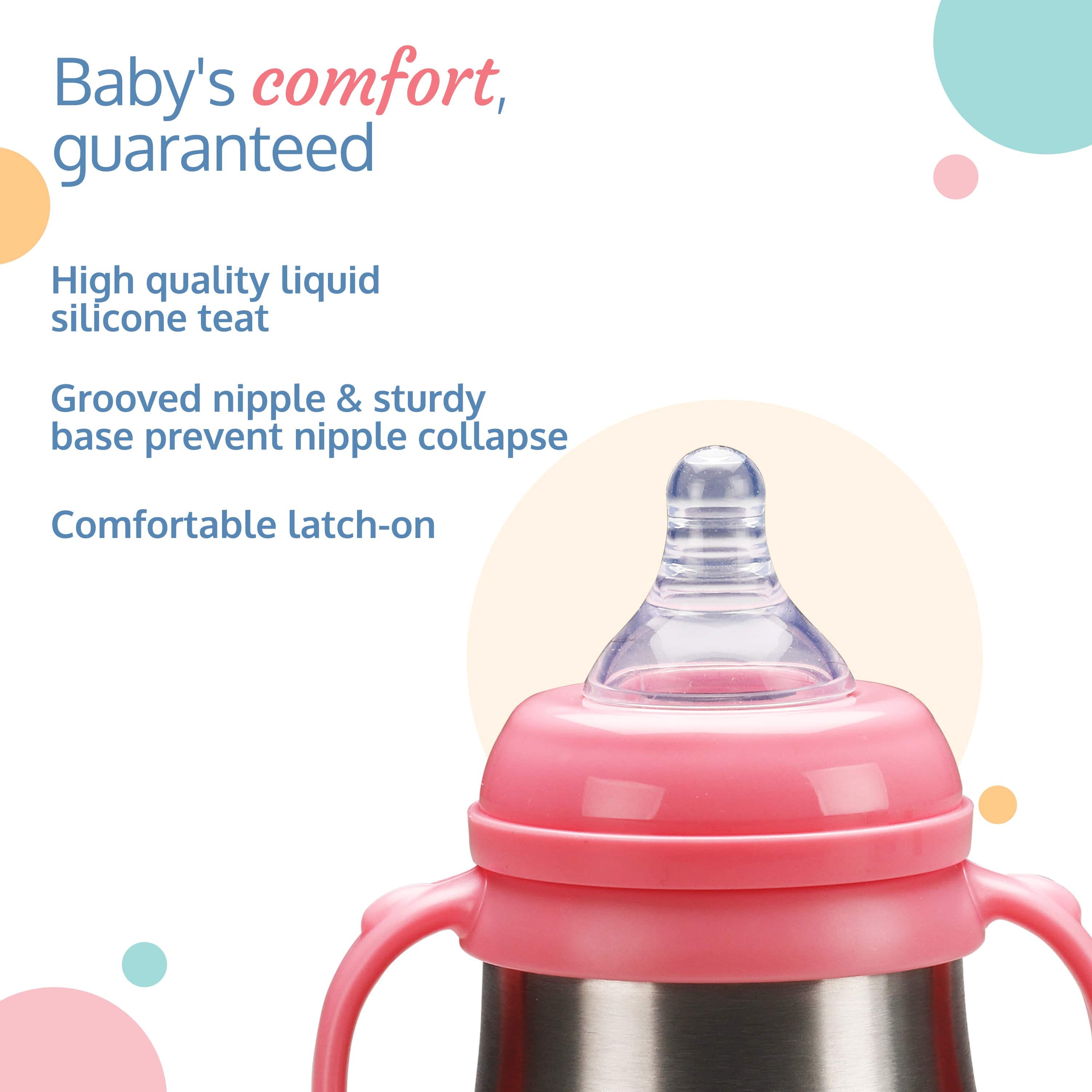 LuvLap Steel Feeding Bottle, Pink, 240 Ml