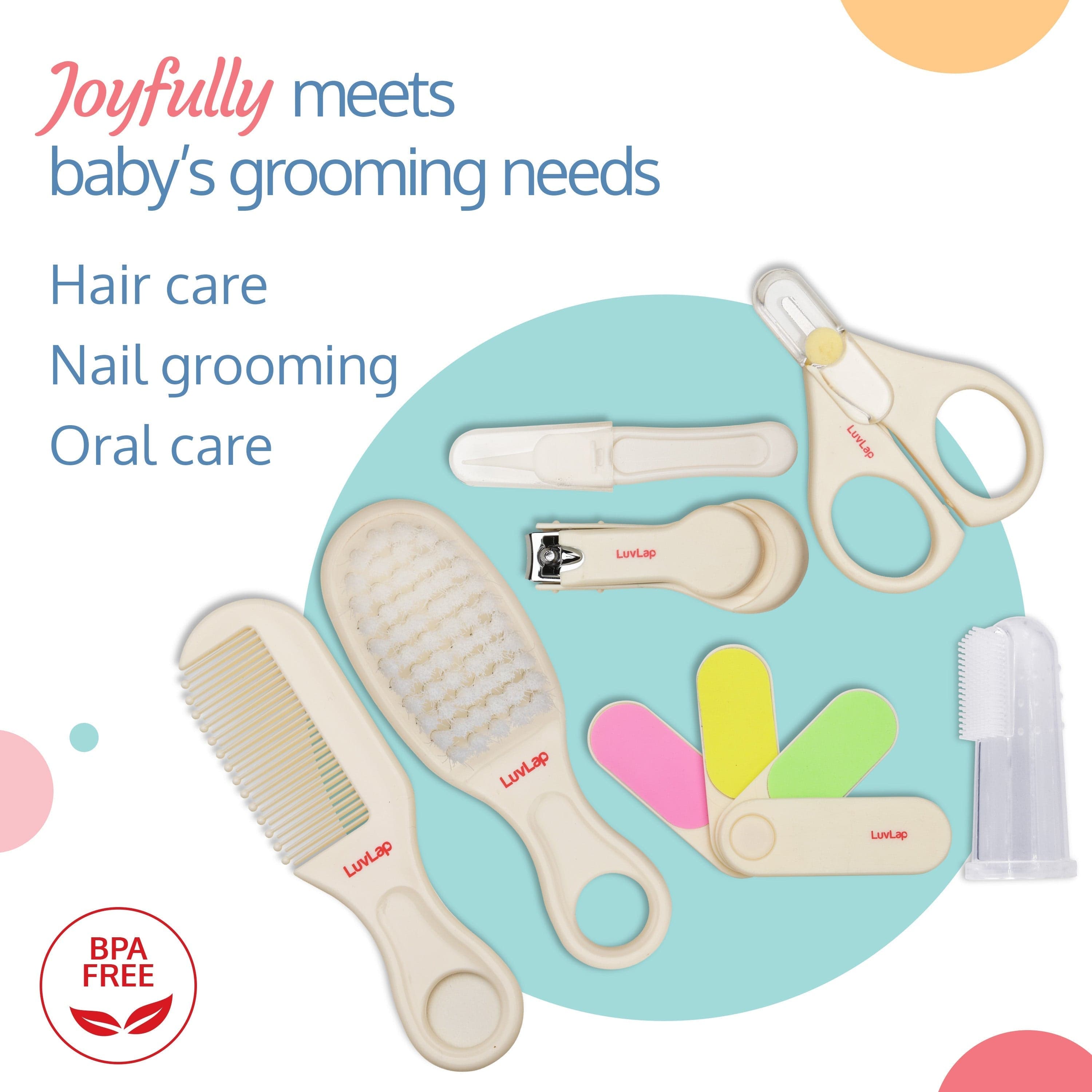 LuvLap 7 In 1 Baby Oral Care, Nail And Hair Grooming Set