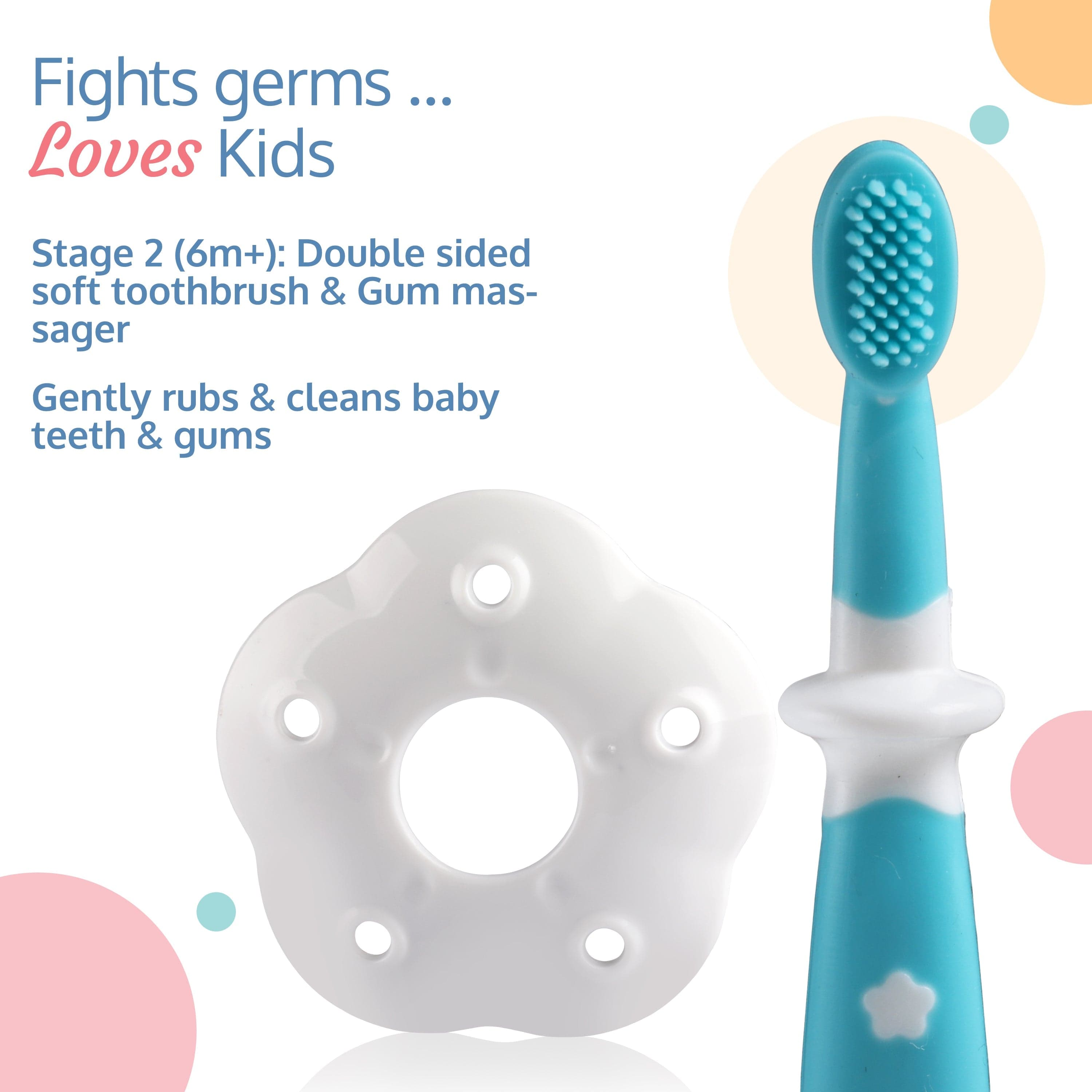 LuvLap Baby 3 Stage Training Toothbrush Set (Blue)