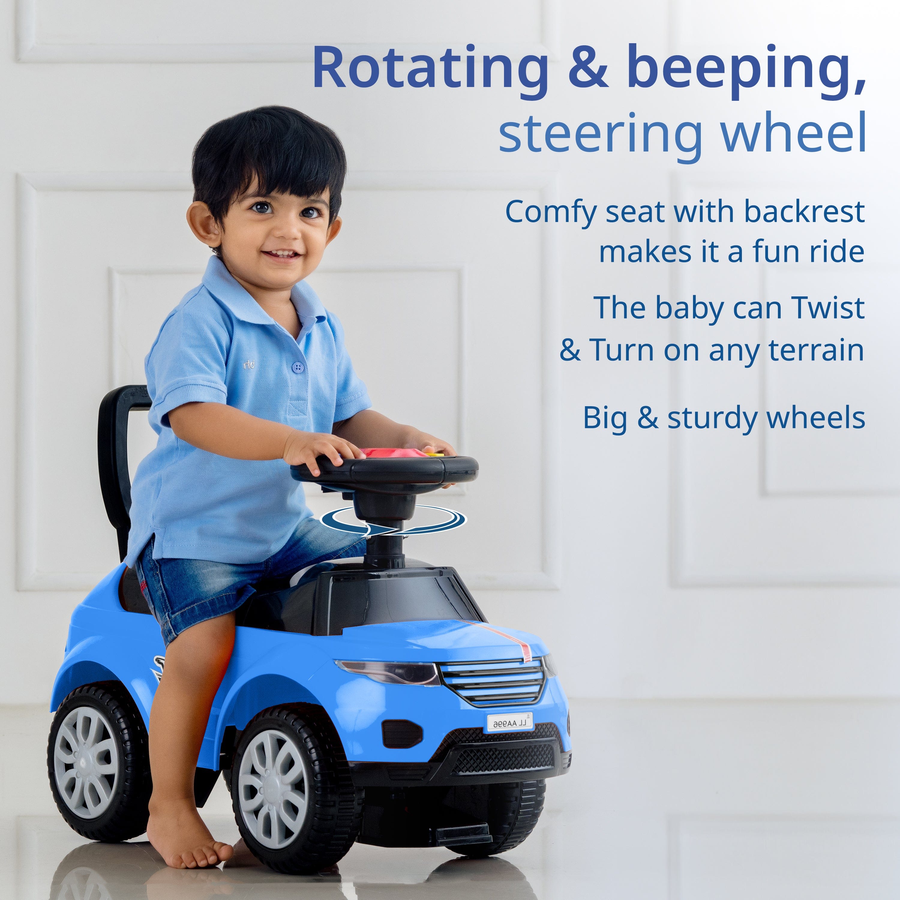 LuvLap Starlight Ride on & Car for Kids with Music & Horn Steering, Push Car for Baby with Backrest, Safety Guard, Under Seat Storage & Big Wheels, Ride on for Kids 1 to 3 Years Upto 25 Kgs (Blue)