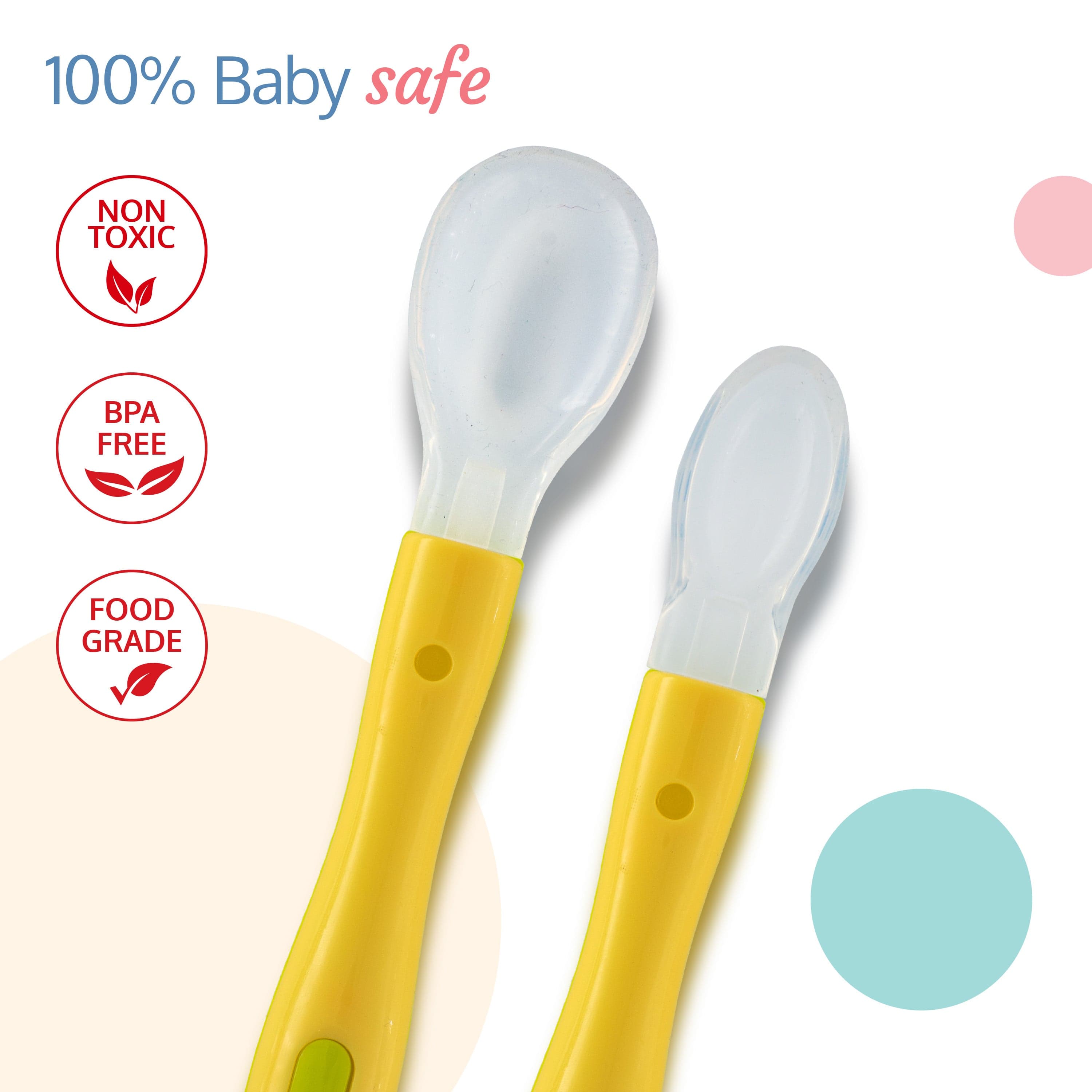 LuvLap Fun Club Baby Silicone Spoon Set, BPA Free, FDA Approved, 2 pcs, Green