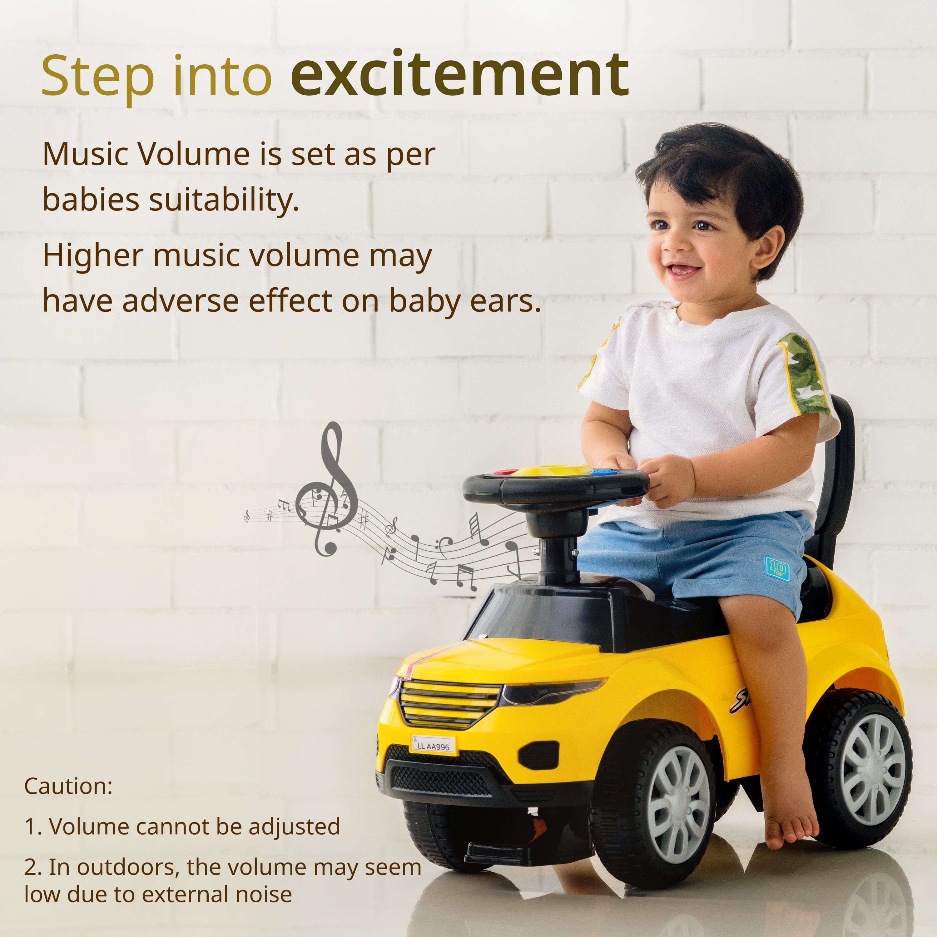 LuvLap Starlight Ride on & Car for Kids with Music & Horn Steering, Push Car for Baby with Backrest, Safety Guard, Under Seat Storage & Big Wheels, Ride on for Kids 1 to 3 Years Upto 25 Kgs (Yellow)