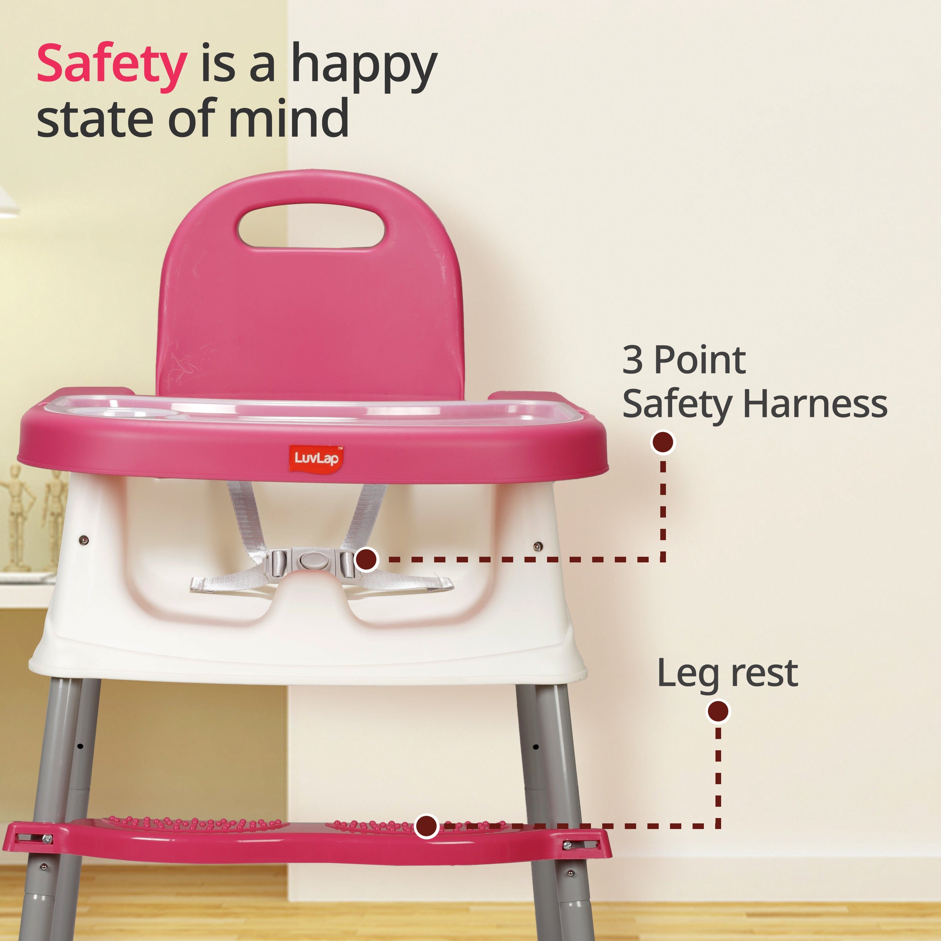 luvlap 4 in 1 Convertible Baby High Chair with footrest, Convertible to High Chair, Low Chair, & Booster Seat, Essential for Baby Feeding (Pink)