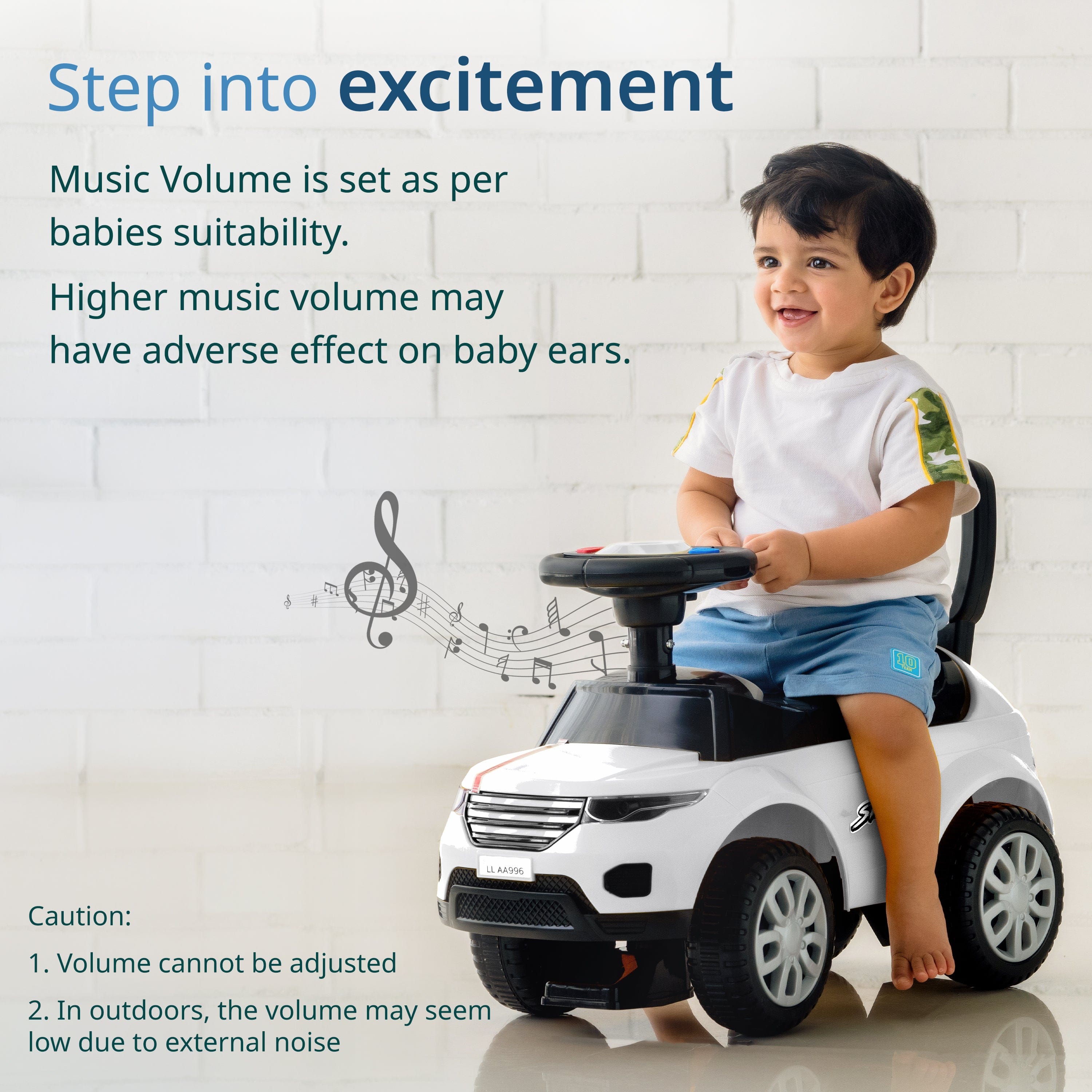 LuvLap Starlight Ride on & Car for Kids with Music & Horn Steering, Push Car for Baby with Backrest, Safety Guard, Under Seat Storage & Big Wheels, Ride on for Kids 1 to 3 Years Upto 25 Kgs (White)