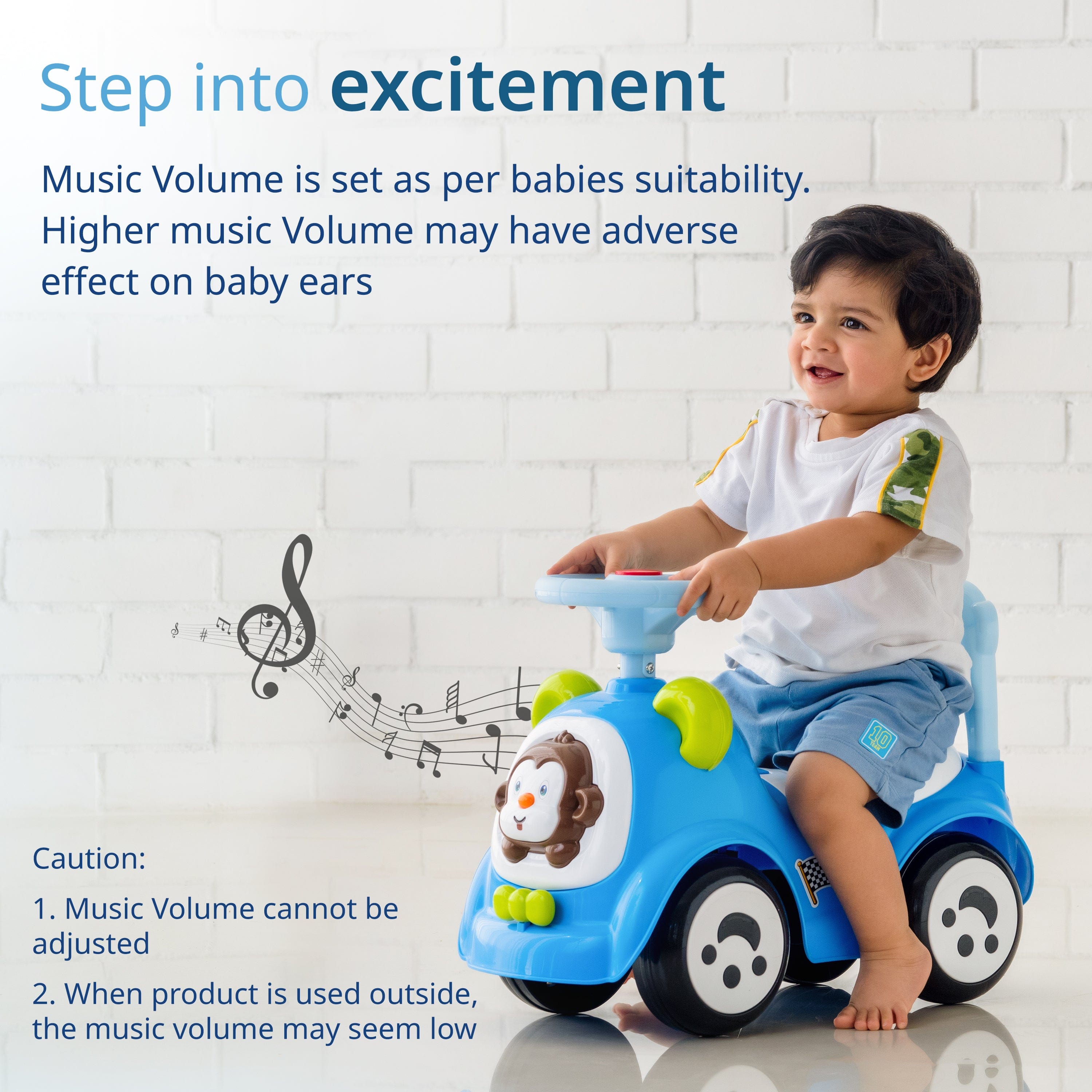 LuvLap Sunny Ride on & Car for Kids with Music & Horn Steering, Push Car for Baby with Backrest, Safety Guard, Under Seat Storage & Big Wheels, Ride on for Kids 1 to 3 Years Upto 25 Kgs (Blue)