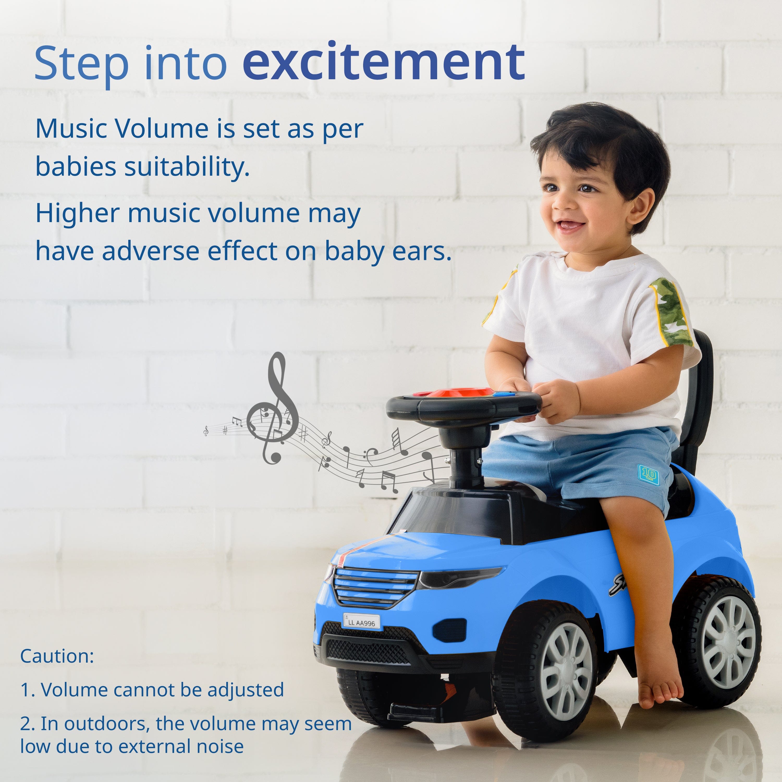 LuvLap Starlight Ride on & Car for Kids with Music & Horn Steering, Push Car for Baby with Backrest, Safety Guard, Under Seat Storage & Big Wheels, Ride on for Kids 1 to 3 Years Upto 25 Kgs (Blue)