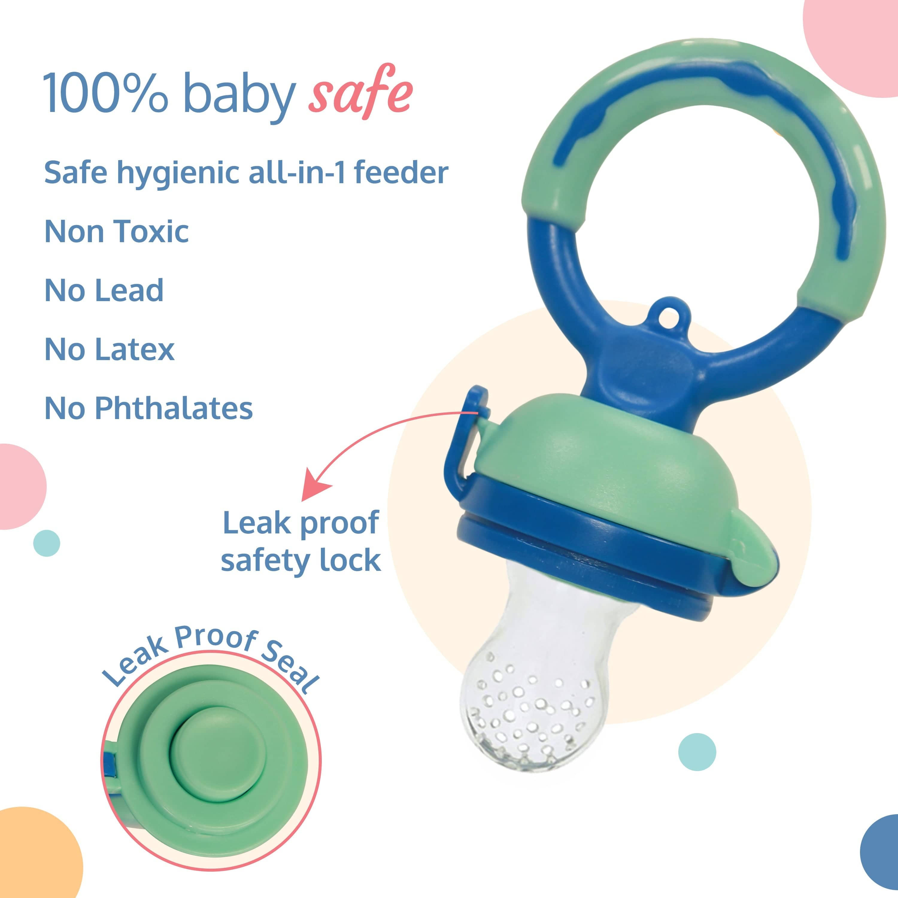 LuvLap Baby Food and Fruit Feeder Twin Pack, BPA Free, Brown and Blue