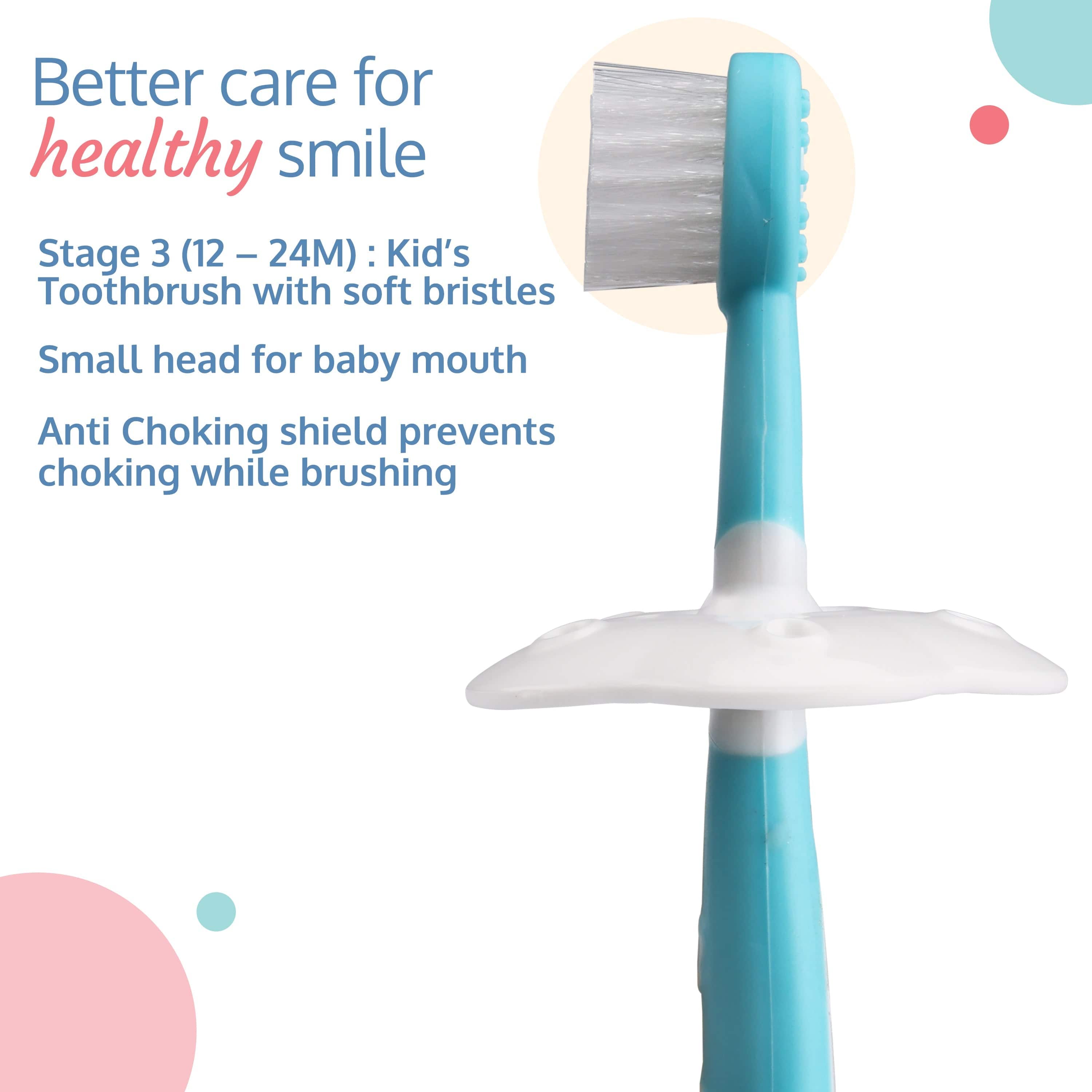 LuvLap Baby 3 Stage Training Toothbrush Set (Blue)