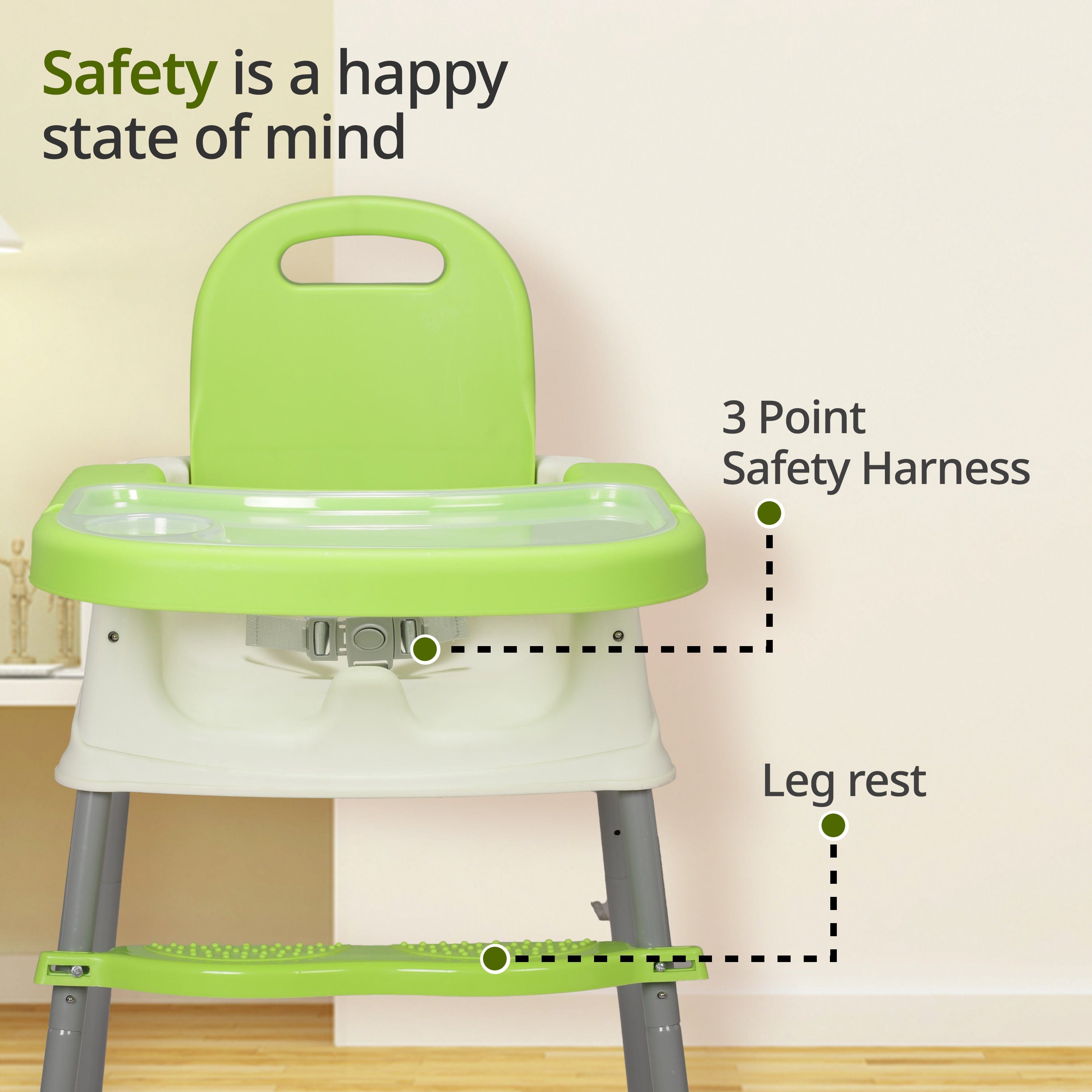 luvlap 4 in 1 Convertible Baby High Chair with footrest, Convertible to High Chair, Low Chair, & Booster Seat, Essential for Baby Feeding (Green)