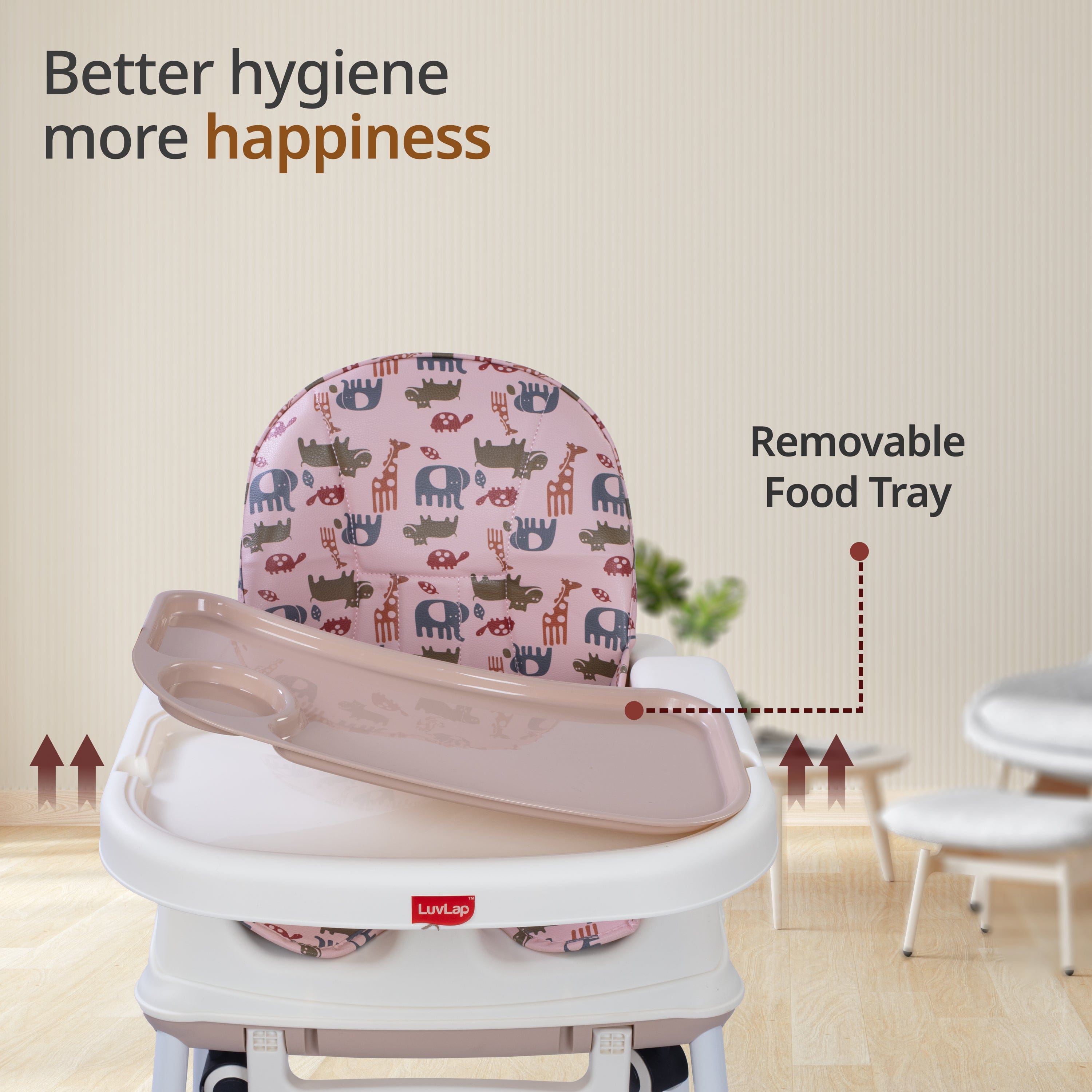 LuvLap High Chair for Baby/Kids, Toddler Feeding Booster Seat with Wheels, 3 Height adjustments, With Cushion, 6 month to 3 years, Portable (Pink)