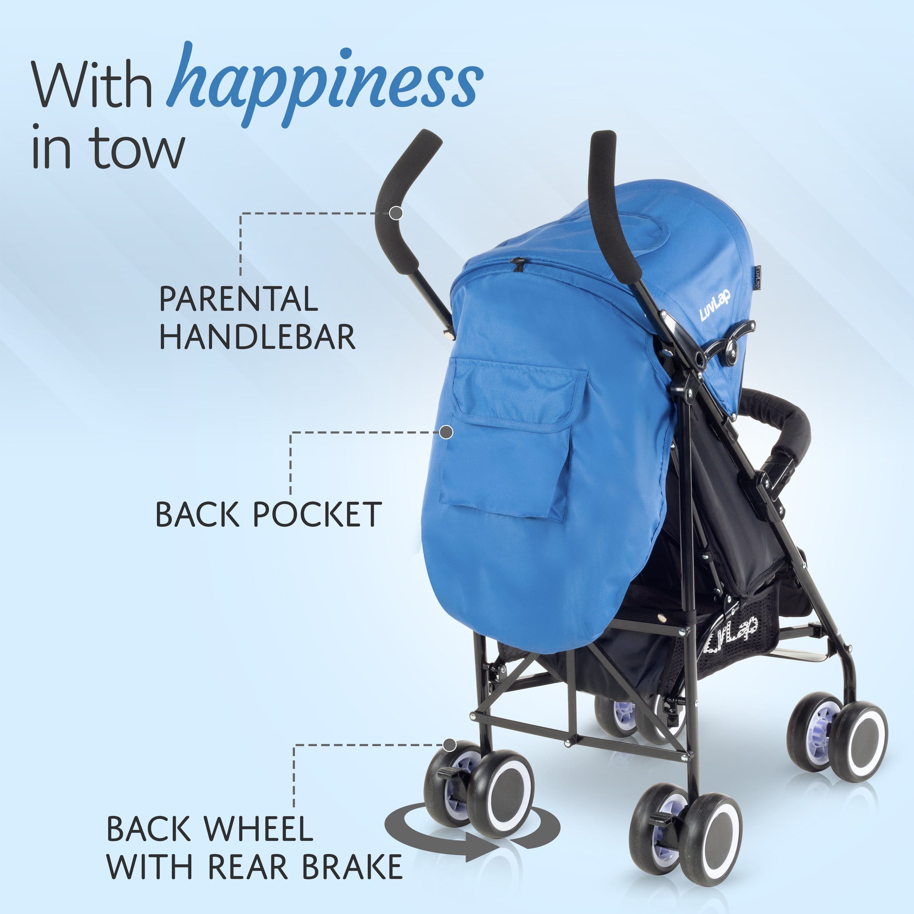 luvlap City Baby Stroller/Buggy, Lightweight, Compact & Travel Friendly Baby pram, for 6-36 Months Baby, 5 Point Safety Harness, Adjustable seat Recline, extendable Canopy, 15Kg Capacity (Blue)