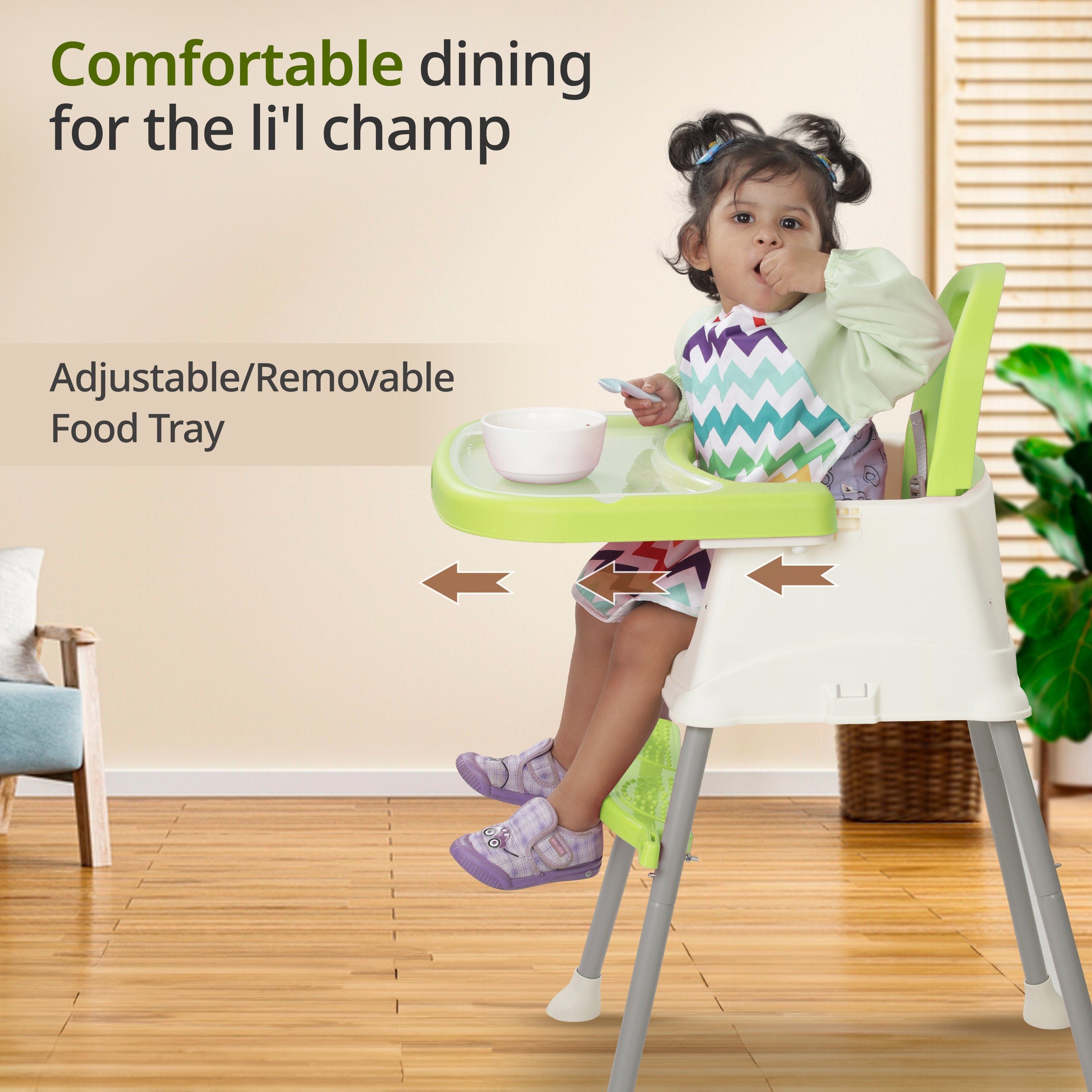 luvlap 4 in 1 Convertible Baby High Chair with footrest, Convertible to High Chair, Low Chair, & Booster Seat, Essential for Baby Feeding (Green)
