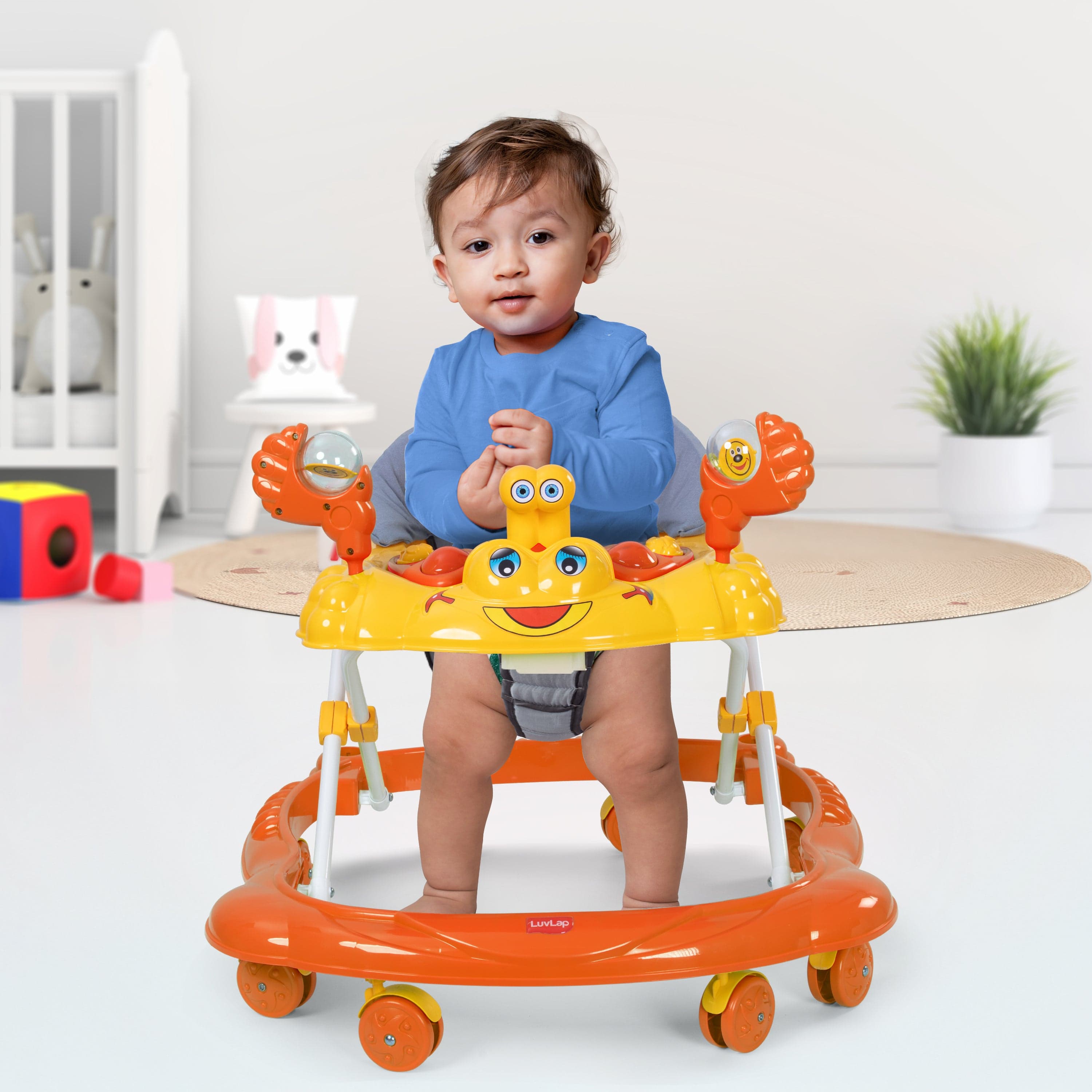 LuvLap Starshine Baby Walker 9+ Months | 3 Level Height Adjustment Walker/Advanced Baby Activity Walker, Orange