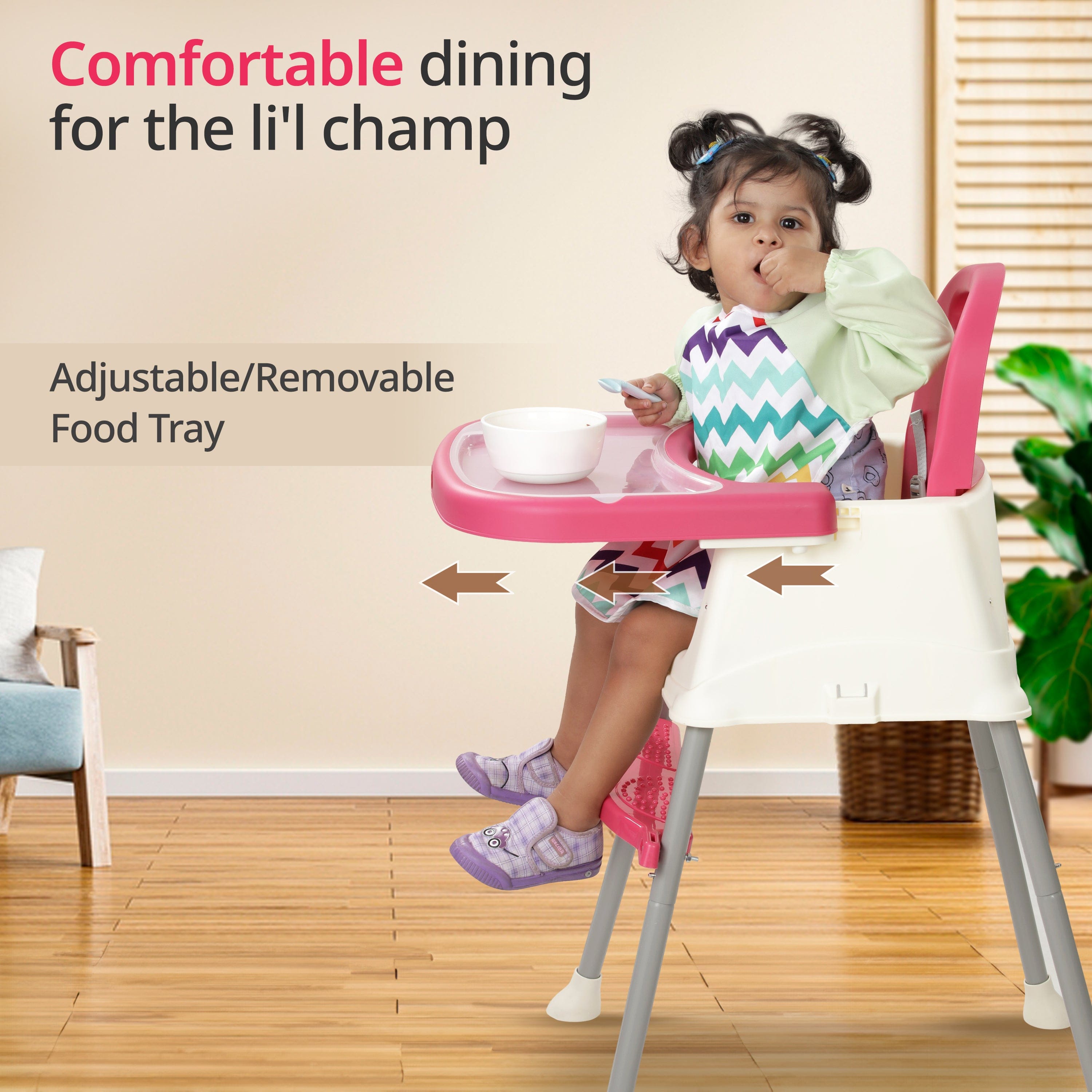 luvlap 4 in 1 Convertible Baby High Chair with footrest, Convertible to High Chair, Low Chair, & Booster Seat, Essential for Baby Feeding (Pink)