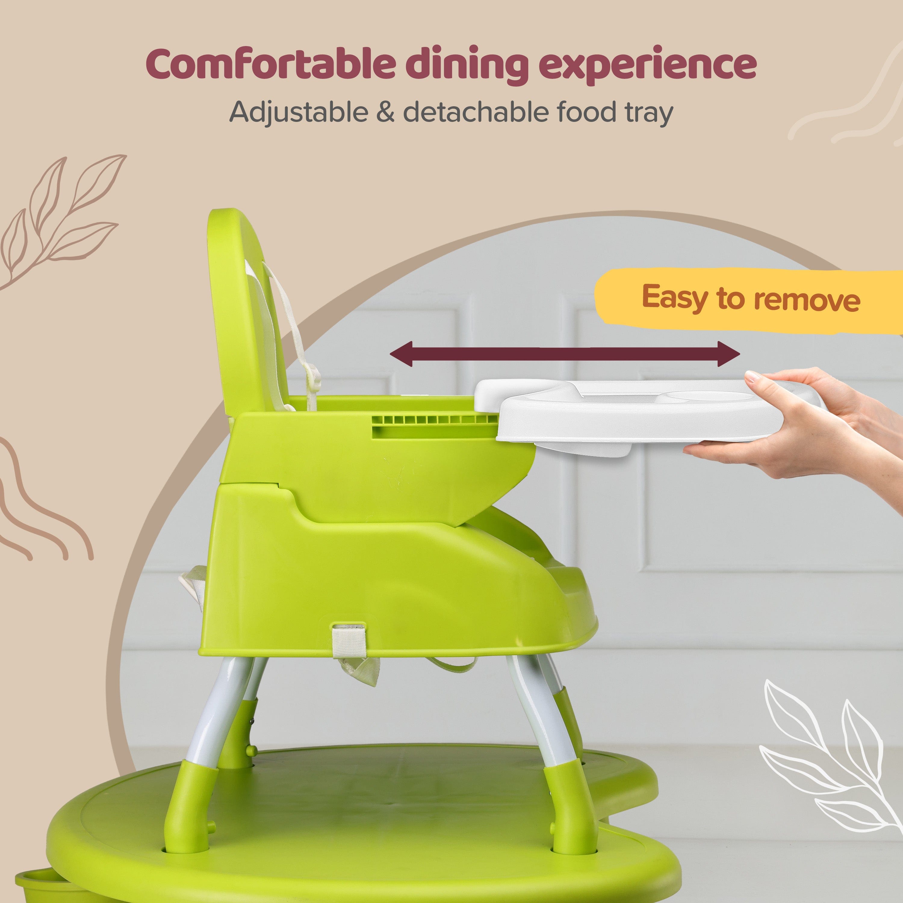 luvlap 4 in 1 Convertible Baby High Chair with Printed Cushion, 3 Point Safety Belts, High Chair, Low Chair, Booster Chair and Table for Baby, Removable & Washable Food Tray 6 Months+, Green