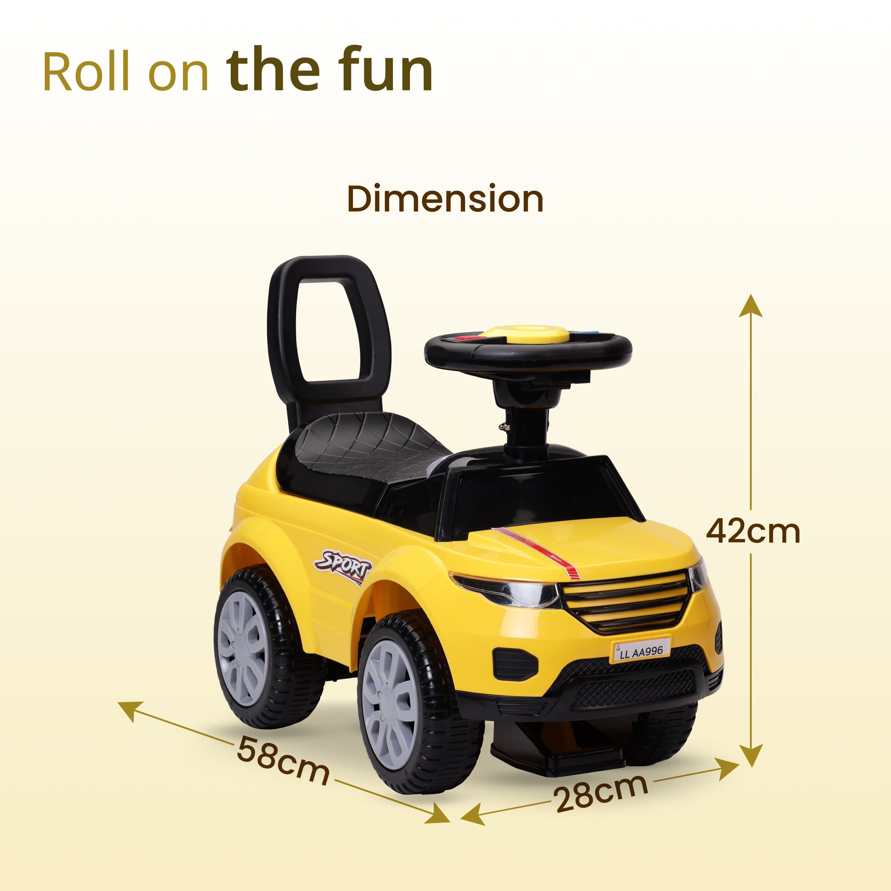LuvLap Starlight Ride on & Car for Kids with Music & Horn Steering, Push Car for Baby with Backrest, Safety Guard, Under Seat Storage & Big Wheels, Ride on for Kids 1 to 3 Years Upto 25 Kgs (Yellow)