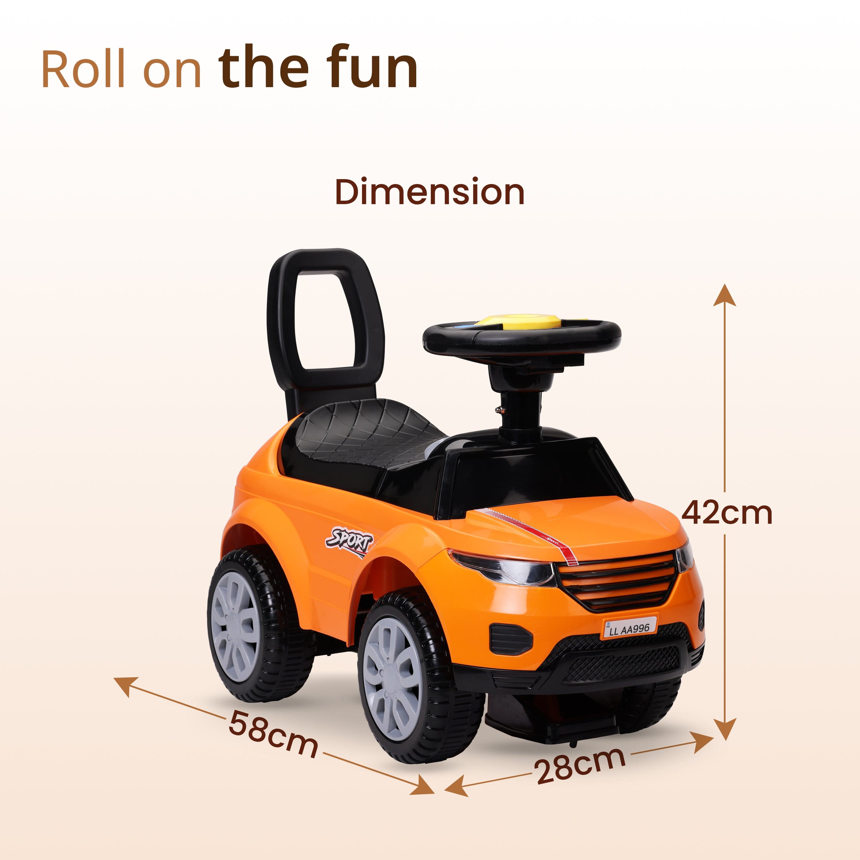 LuvLap Starlight Ride on & Car for Kids with Music & Horn Steering, Push Car for Baby with Backrest, Safety Guard, Under Seat Storage & Big Wheels, Ride on for Kids 1 to 3 Years Upto 25 Kgs (Orange)