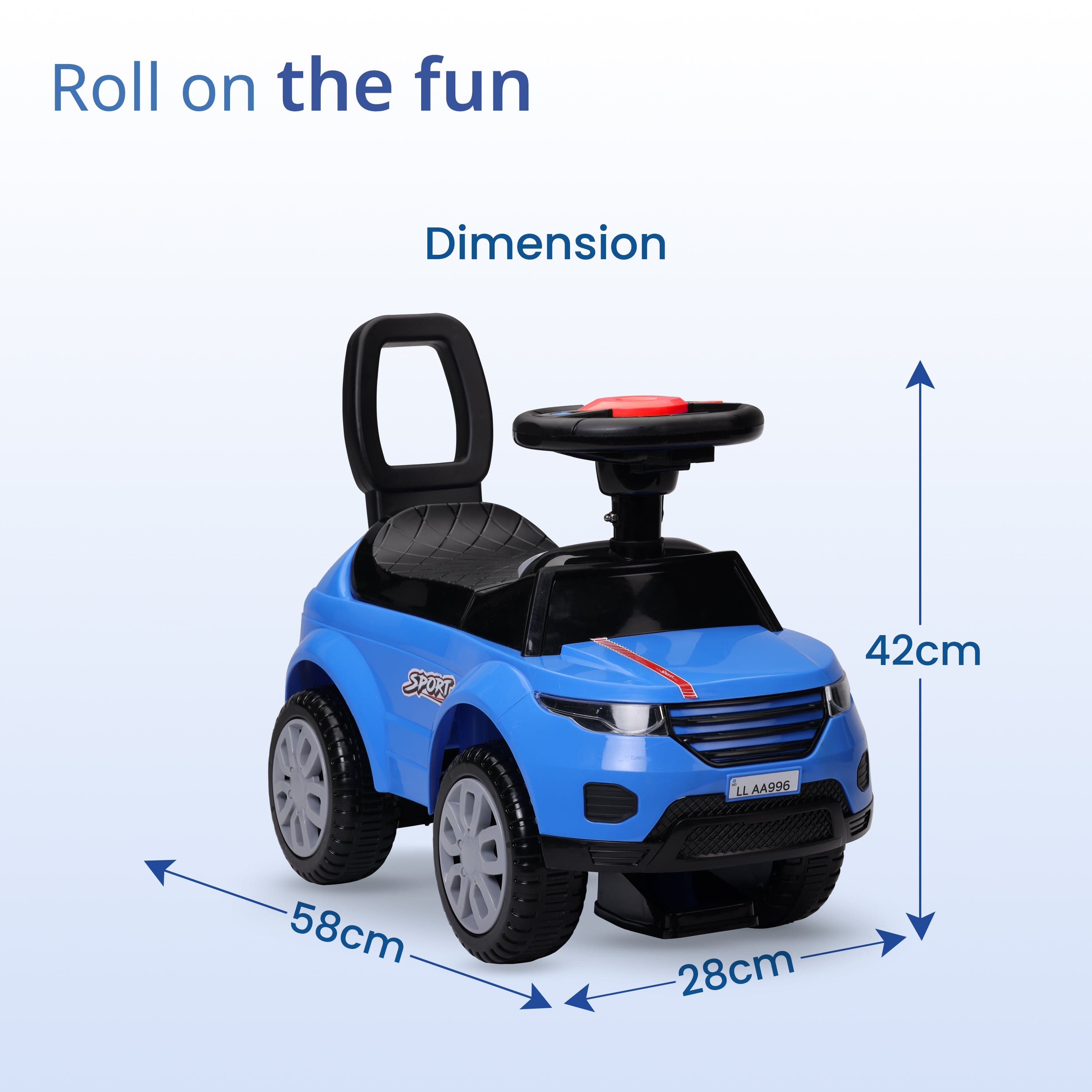 LuvLap Starlight Ride on & Car for Kids with Music & Horn Steering, Push Car for Baby with Backrest, Safety Guard, Under Seat Storage & Big Wheels, Ride on for Kids 1 to 3 Years Upto 25 Kgs (Blue)