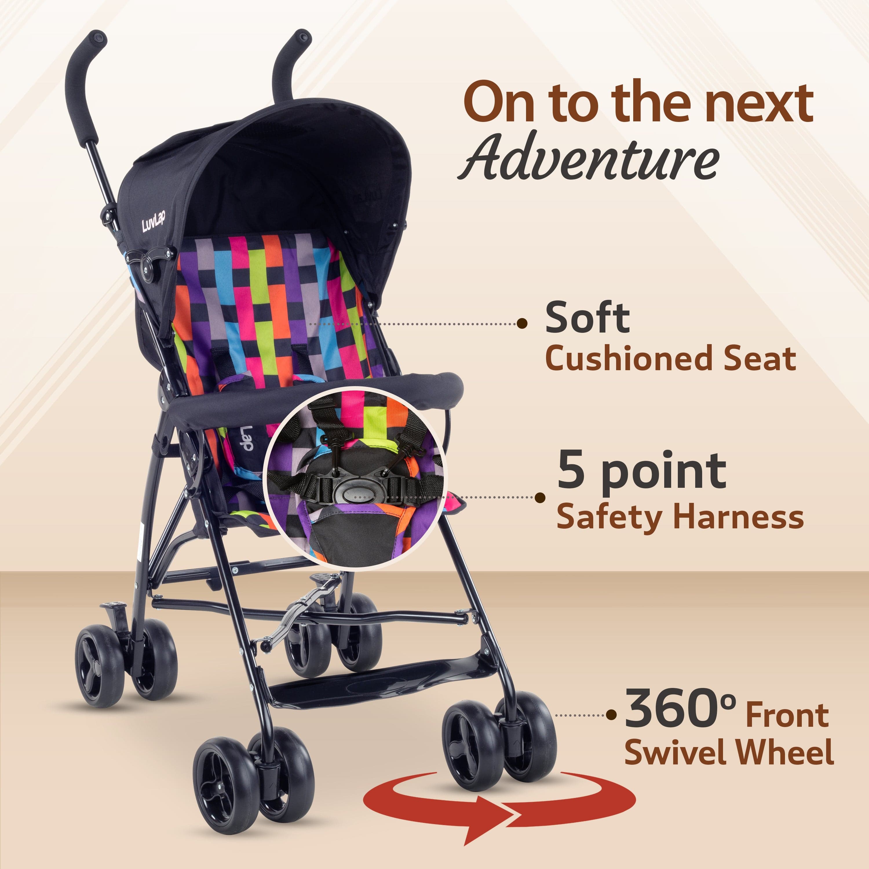 luvlap Tutti Frutti Baby Stroller Buggy, Black