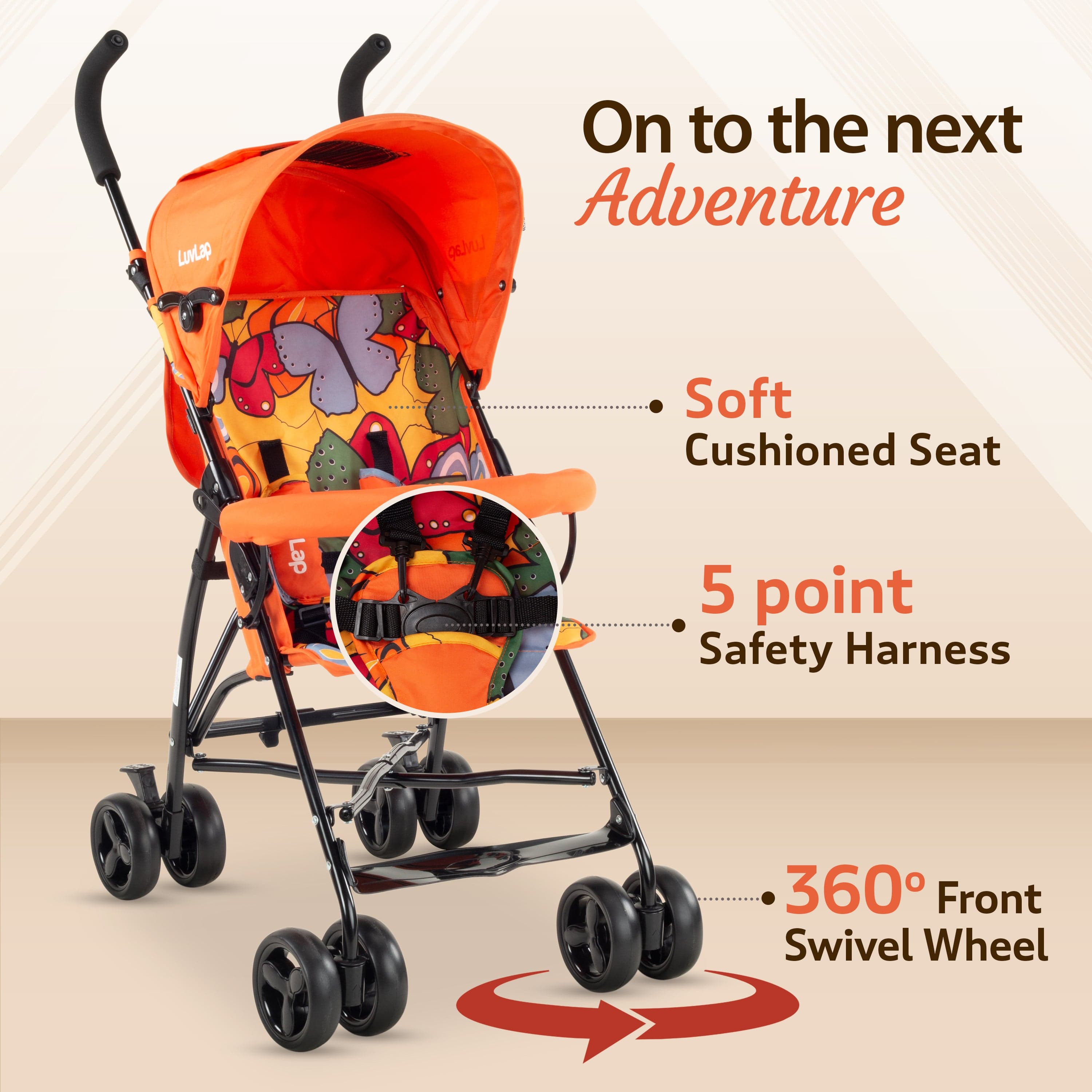 luvlap Tutti Frutti Baby Stroller Buggy, Orange