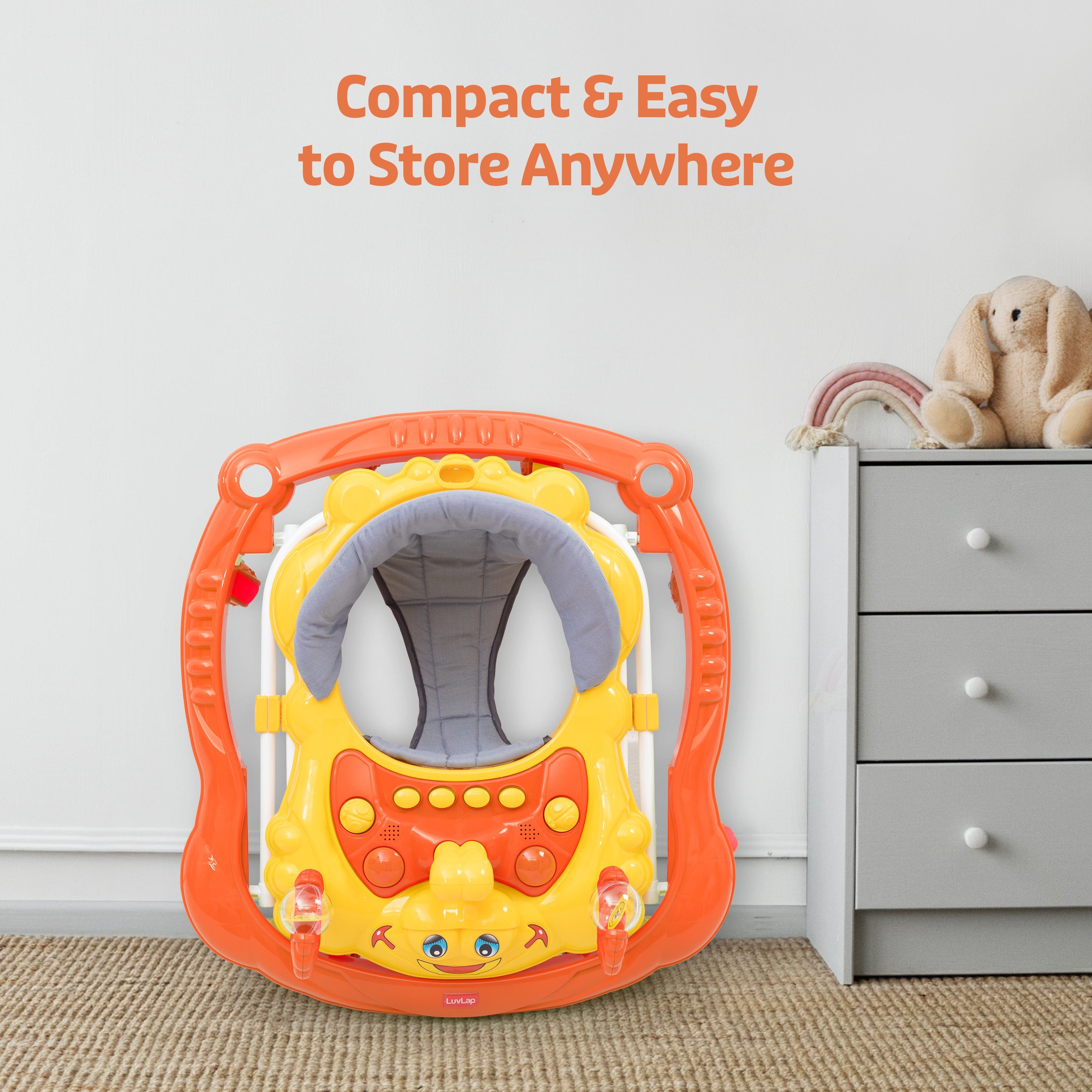 LuvLap Starshine Baby Walker 9+ Months | 3 Level Height Adjustment Walker/Advanced Baby Activity Walker, Orange