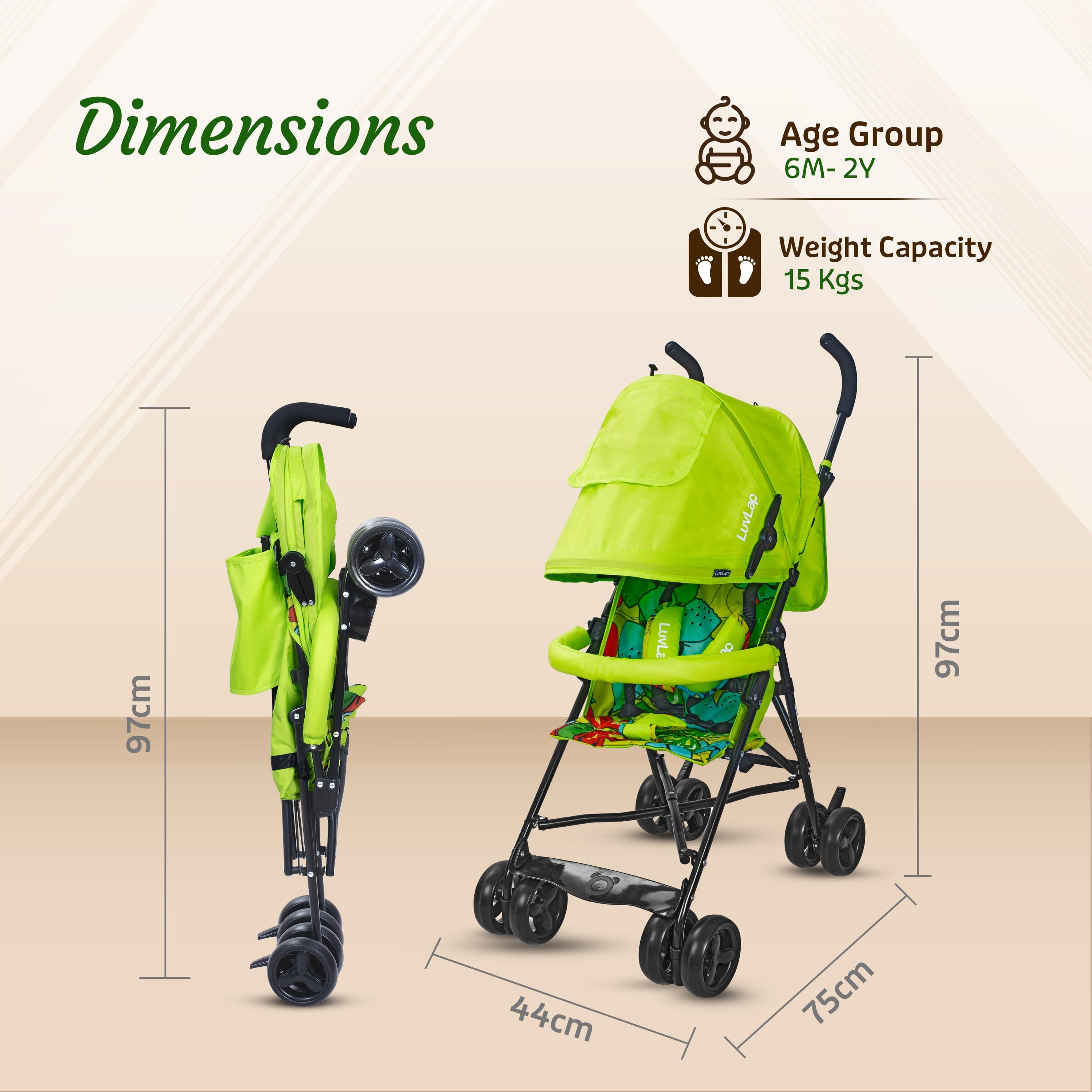 luvlap Tutti Frutti Baby Stroller Buggy, Green