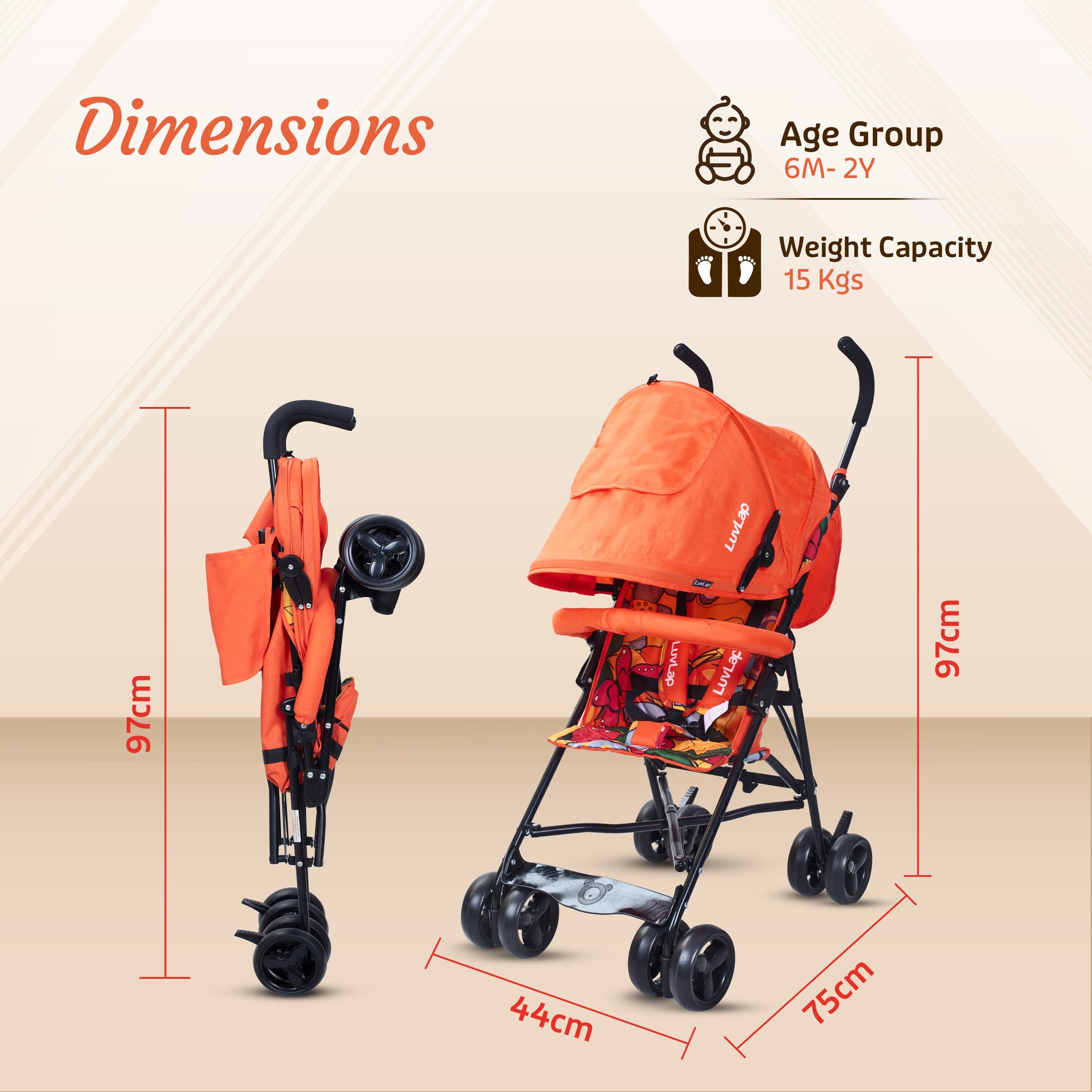 luvlap Tutti Frutti Baby Stroller Buggy, Orange