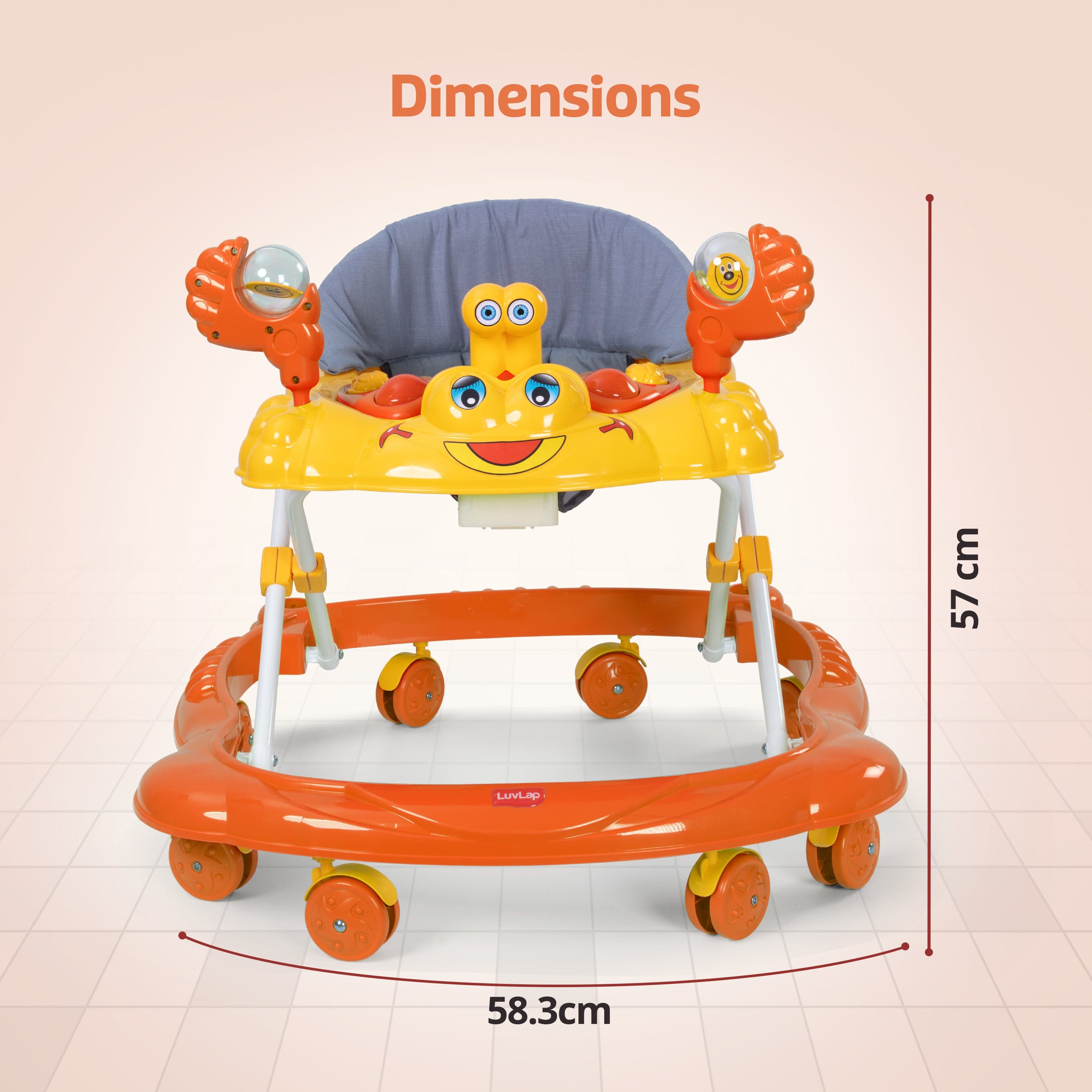 LuvLap Starshine Baby Walker 9+ Months | 3 Level Height Adjustment Walker/Advanced Baby Activity Walker, Orange