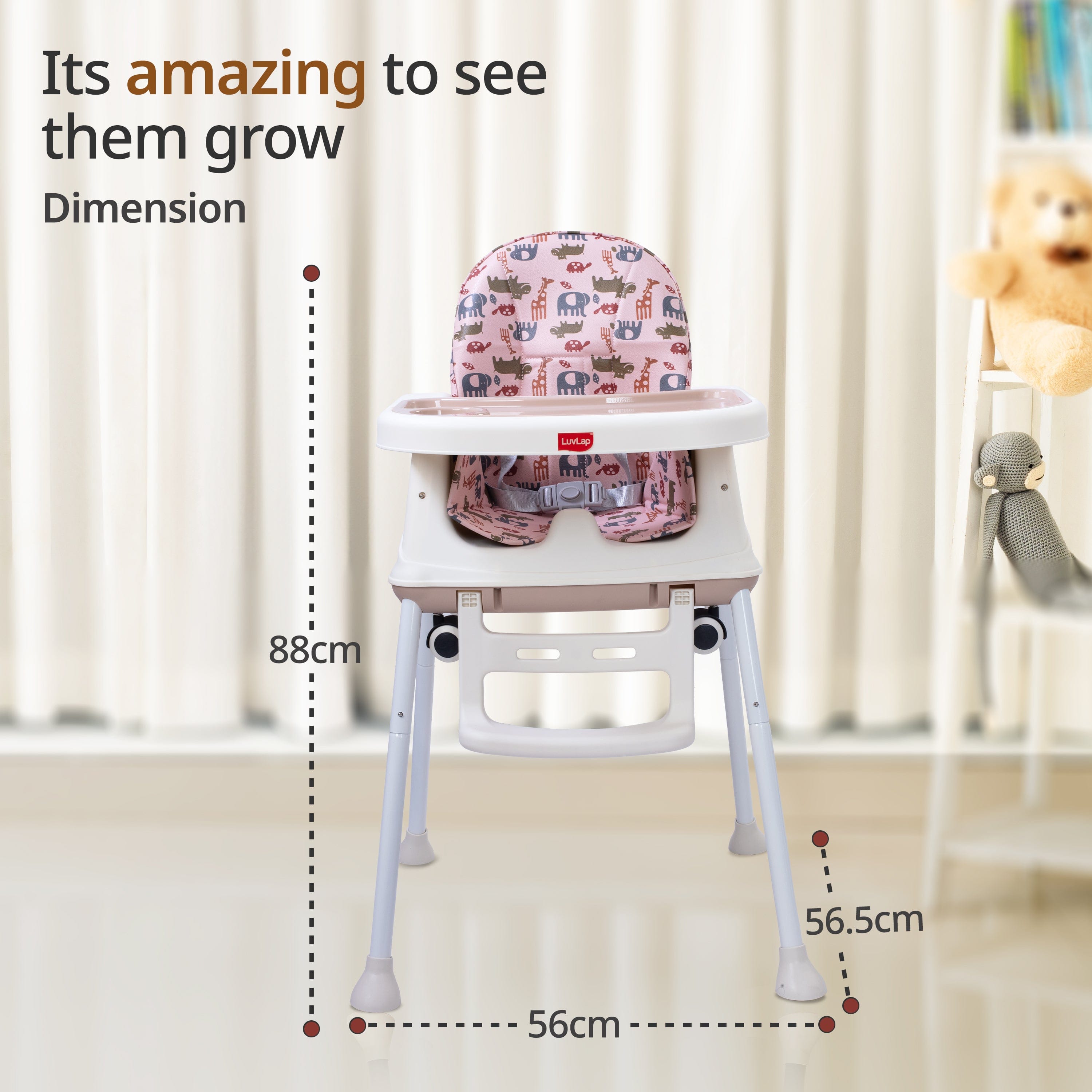 LuvLap High Chair for Baby/Kids, Toddler Feeding Booster Seat with Wheels, 3 Height adjustments, With Cushion, 6 month to 3 years, Portable (Pink)