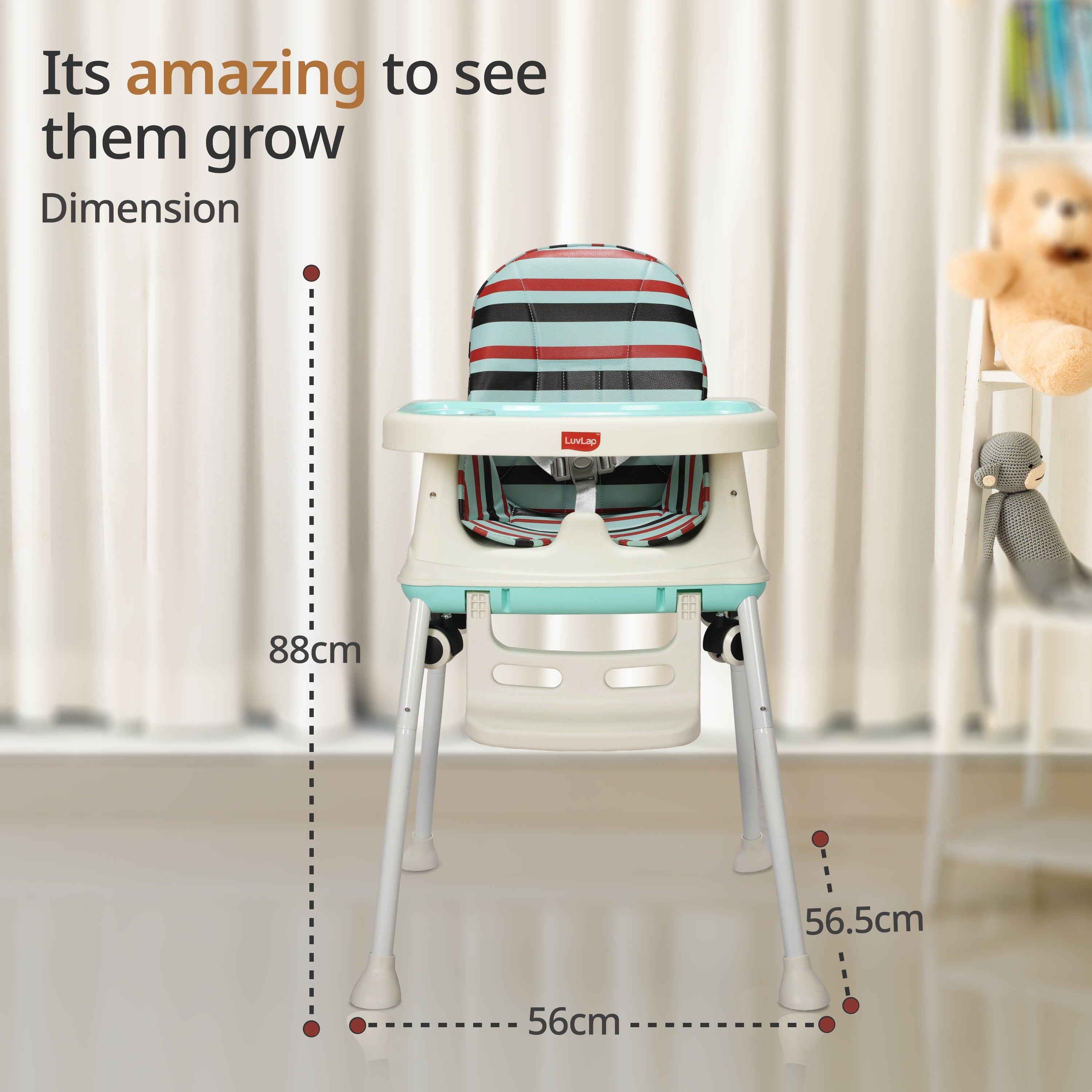 luvlap 4In1 High Chair For Baby/Kids, Toddler Feeding Booster Seat With Wheels, 3 Height Adjustments, With Cushion, 6 Month To 3 Years, Portable (Blue)