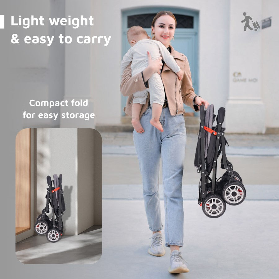 Lollipop Lite Stroller - Travel Friendly, Easy To Fold, Reversible Handle, Wheel Lock, Adjustable Leg Rest