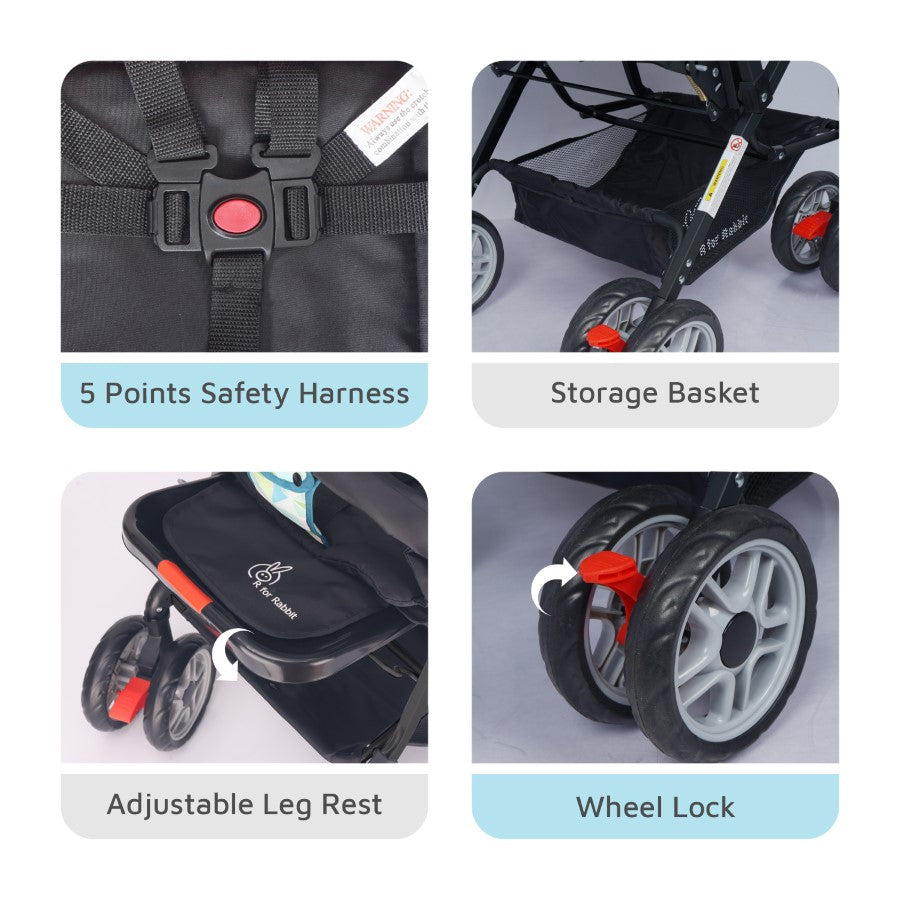 Lollipop Lite Stroller - Travel Friendly, Easy To Fold, Reversible Handle, Wheel Lock, Adjustable Leg Rest