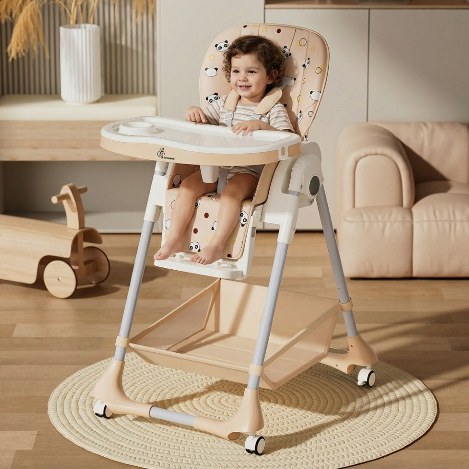 R for Rabbit Marshmallow High Chair - 7 Level Height Adjustment, 3 Recline Modes, Adjustable & Removable Double Meal Tray, 6 months-5 years