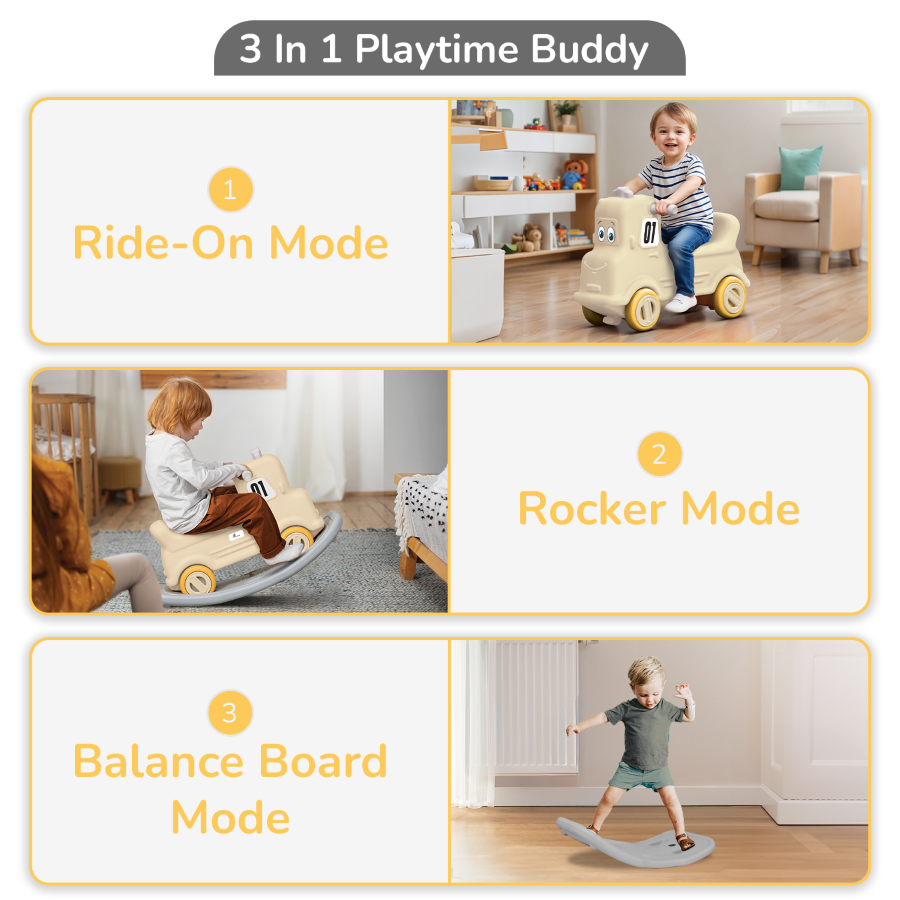 R for Rabbit Rock N Ride 3-in-1 Balance Board, Ride On & Rocker for Kids (1-4 Years)
