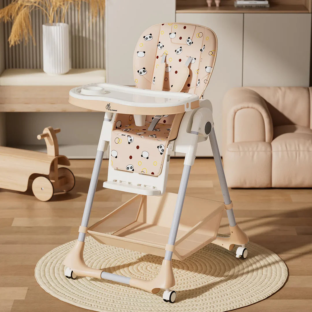 R for Rabbit Marshmallow High Chair - 7 Level Height Adjustment, 3 Recline Modes, Adjustable & Removable Double Meal Tray, 6 months-5 years