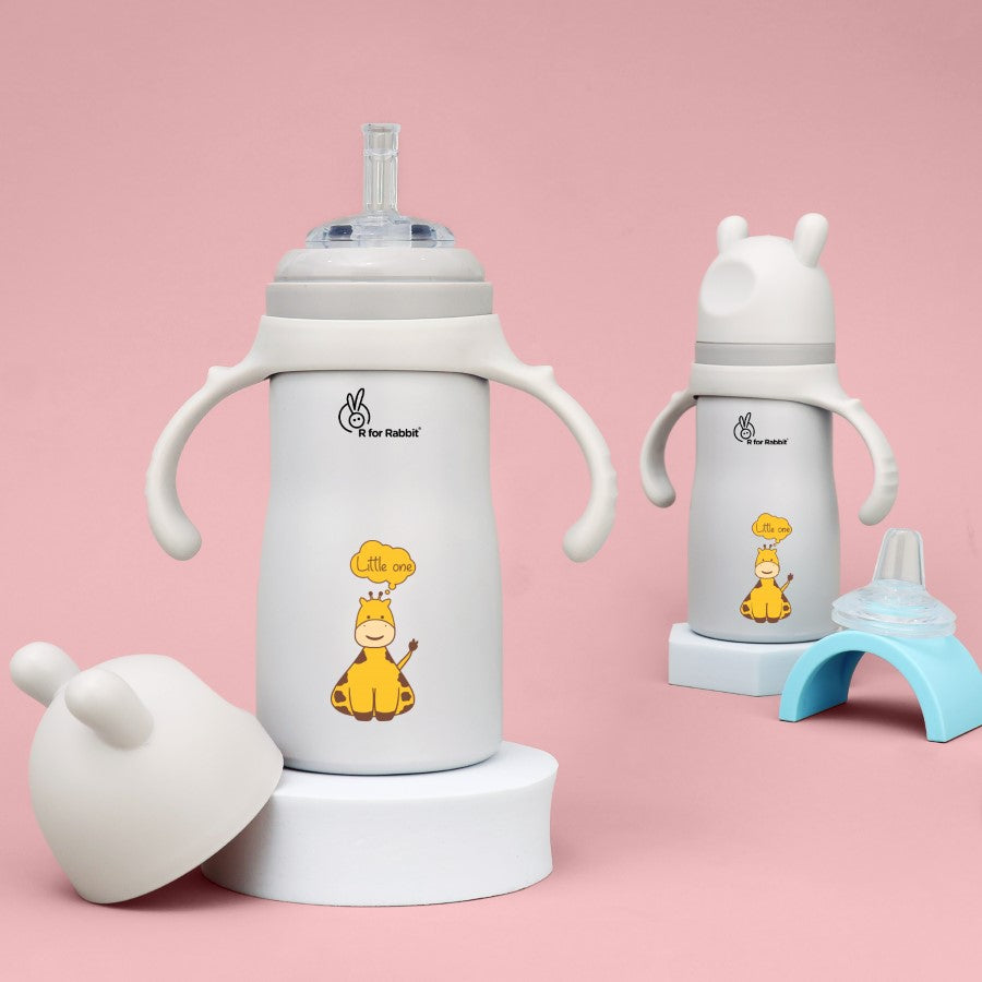 R for Rabbit Steebo Tiny Tales Spout and Straw Sipper SS Bottle 270ml Personalized Name