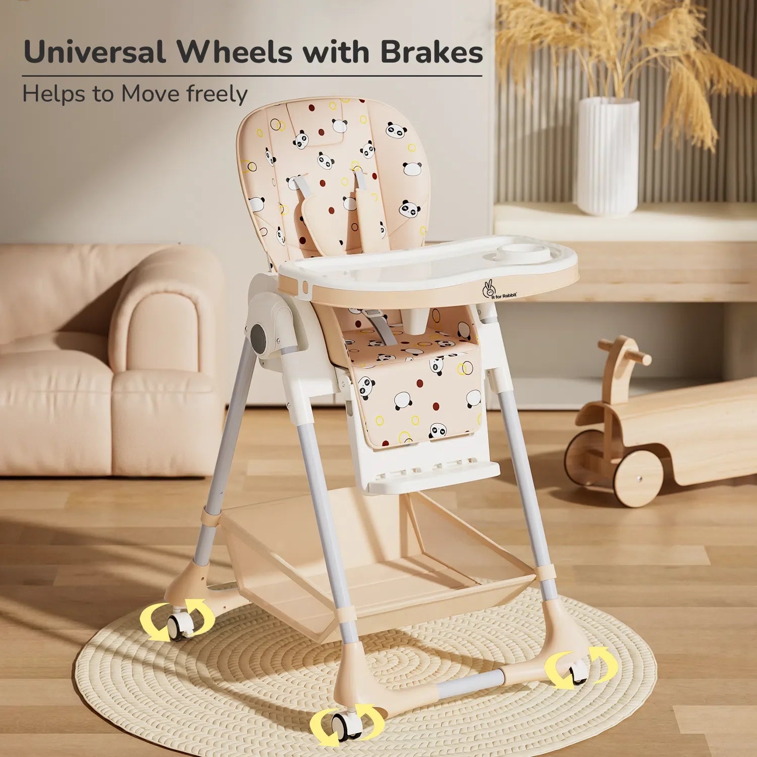 R for Rabbit Marshmallow High Chair - 7 Level Height Adjustment, 3 Recline Modes, Adjustable & Removable Double Meal Tray, 6 months-5 years