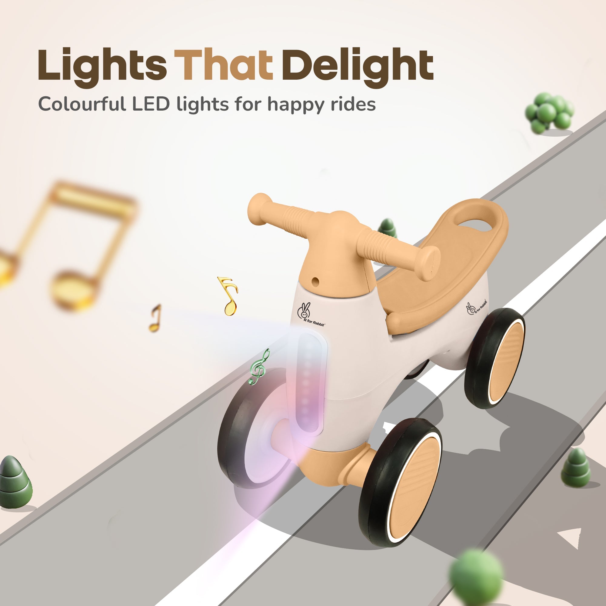 R for Rabbit Speedster Glider Baby Ride On Car – Fun Push Ride with Music, LED Lights, Toy Storage & EVA Wheels
