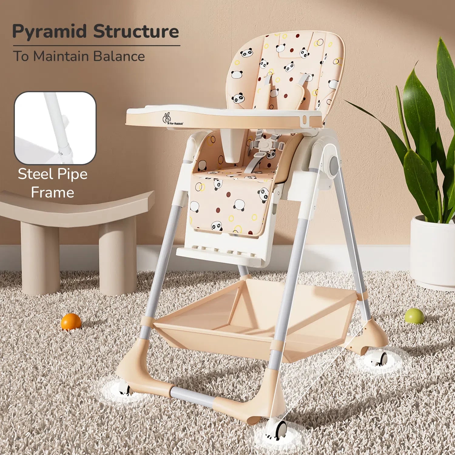 R for Rabbit Marshmallow High Chair - 7 Level Height Adjustment, 3 Recline Modes, Adjustable & Removable Double Meal Tray, 6 months-5 years