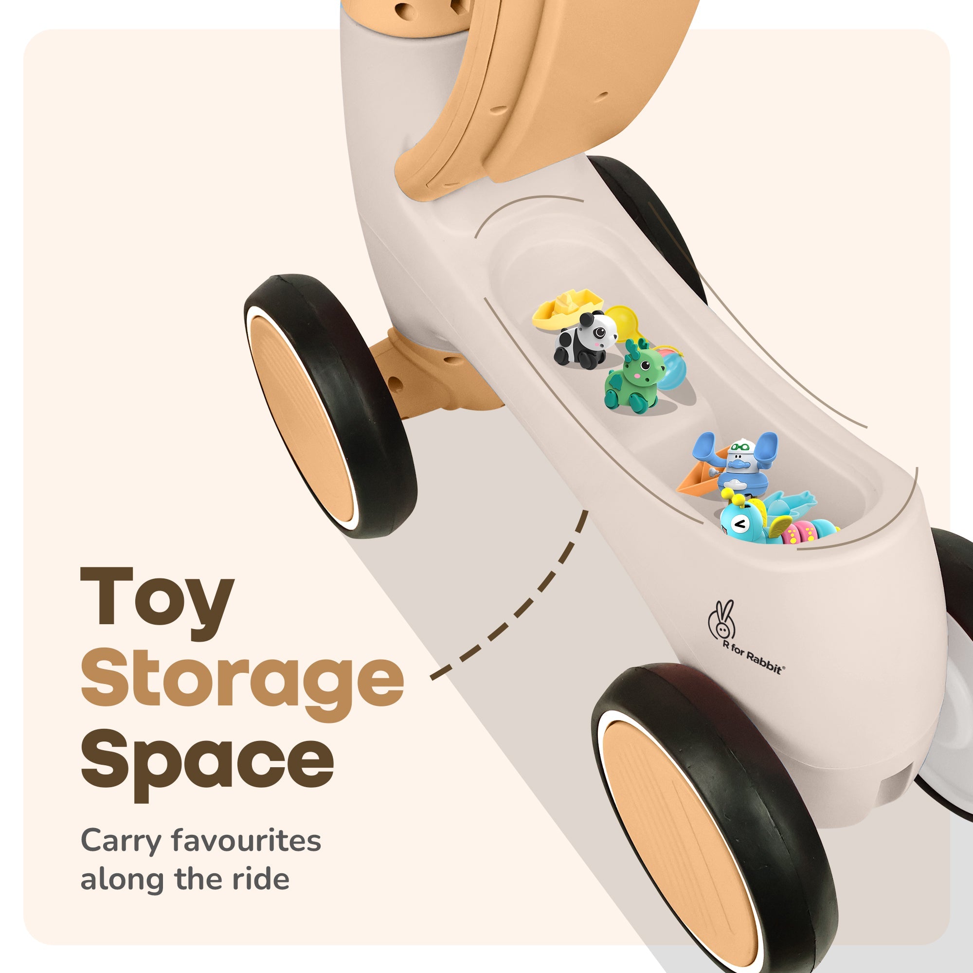 R for Rabbit Speedster Glider Baby Ride On Car – Fun Push Ride with Music, LED Lights, Toy Storage & EVA Wheels