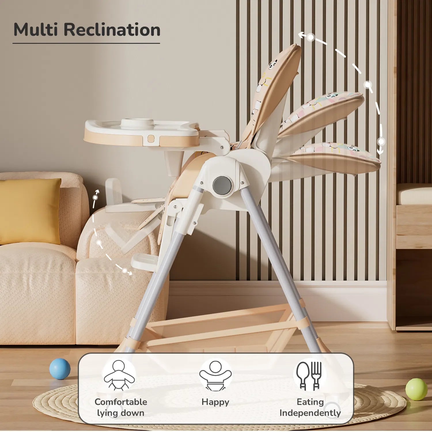 R for Rabbit Marshmallow High Chair - 7 Level Height Adjustment, 3 Recline Modes, Adjustable & Removable Double Meal Tray, 6 months-5 years